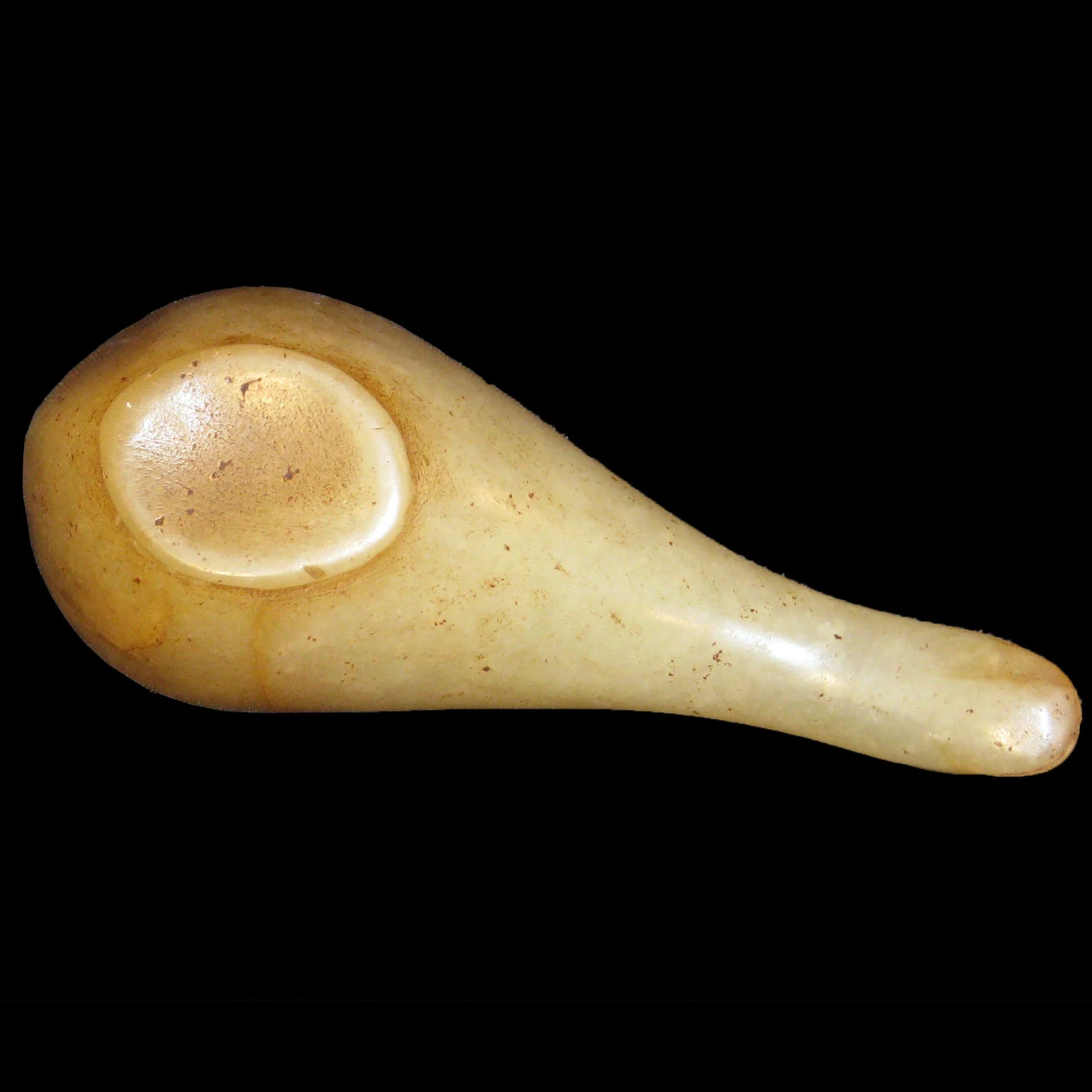 Vintage Chinese Archaic-style Yellow Jade Spoon with Gooseneck Handle - Bear and Raven Antiques