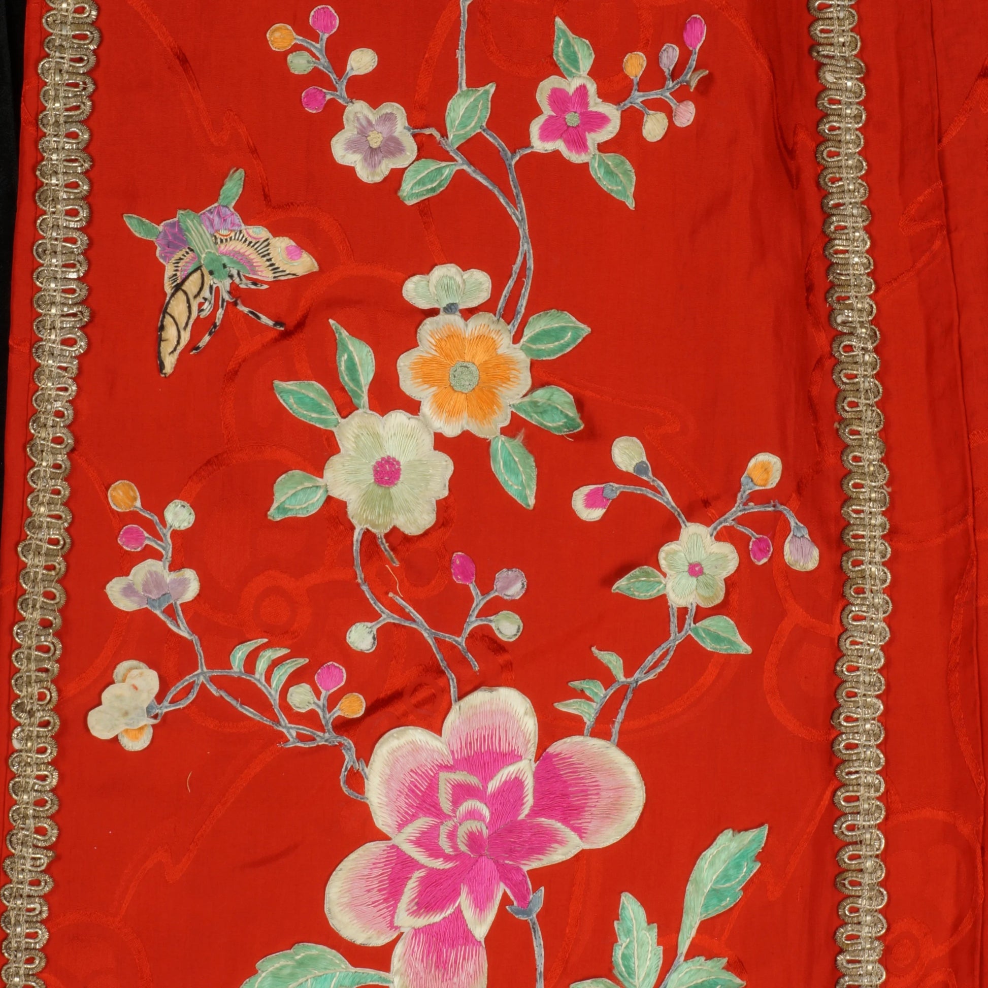 Vintage Chinese Silk Women’s Skirt Red with Metal Fringe c 1920s - Bear and Raven Antiques