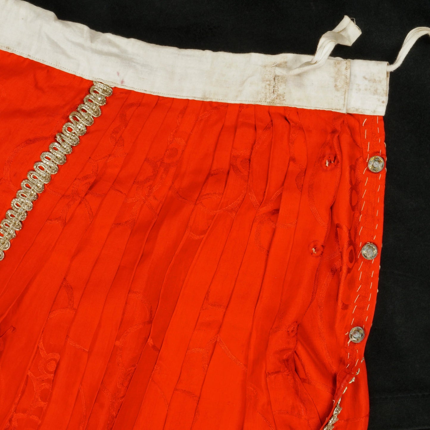 Vintage Chinese Silk Women’s Skirt Red with Metal Fringe c 1920s - Bear and Raven Antiques