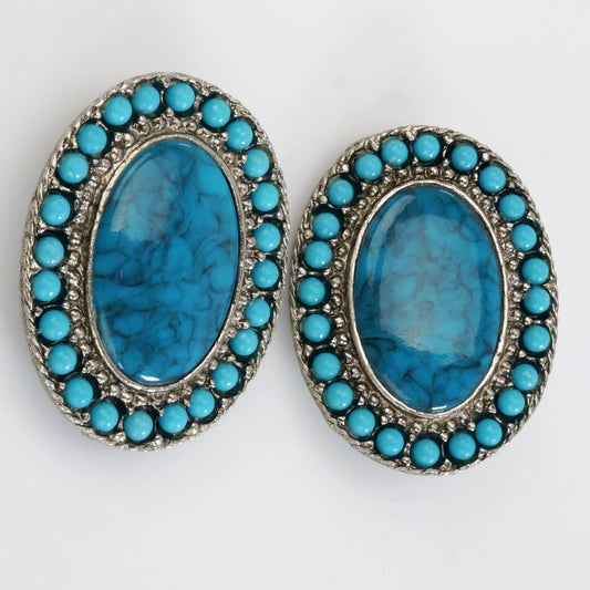 Vintage Faux Turquoise Southwestern Style Clip Earrings - Bear and Raven Antiques