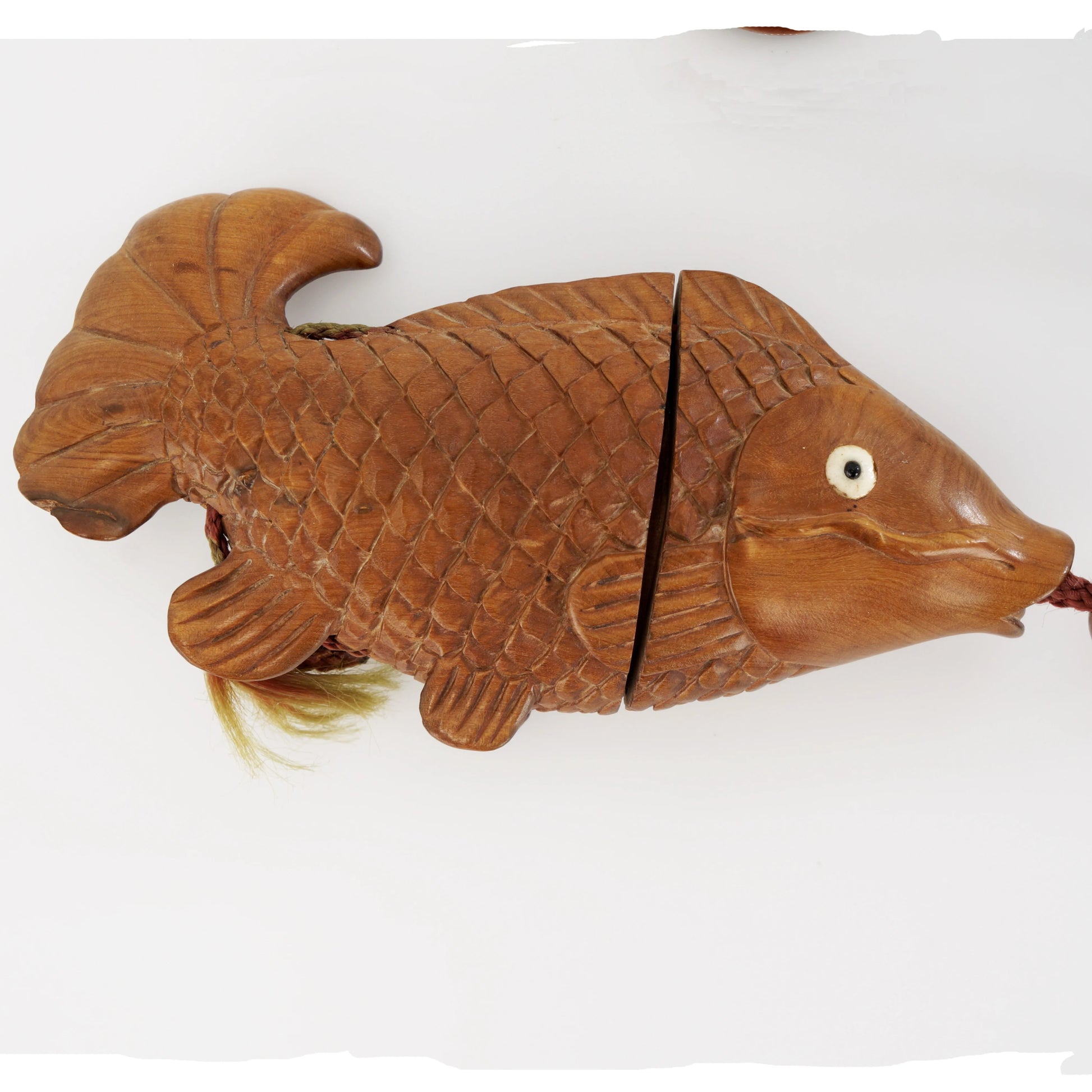 Vintage Japanese Hand - Carved Wood Carp Inro - Bear and Raven Antiques