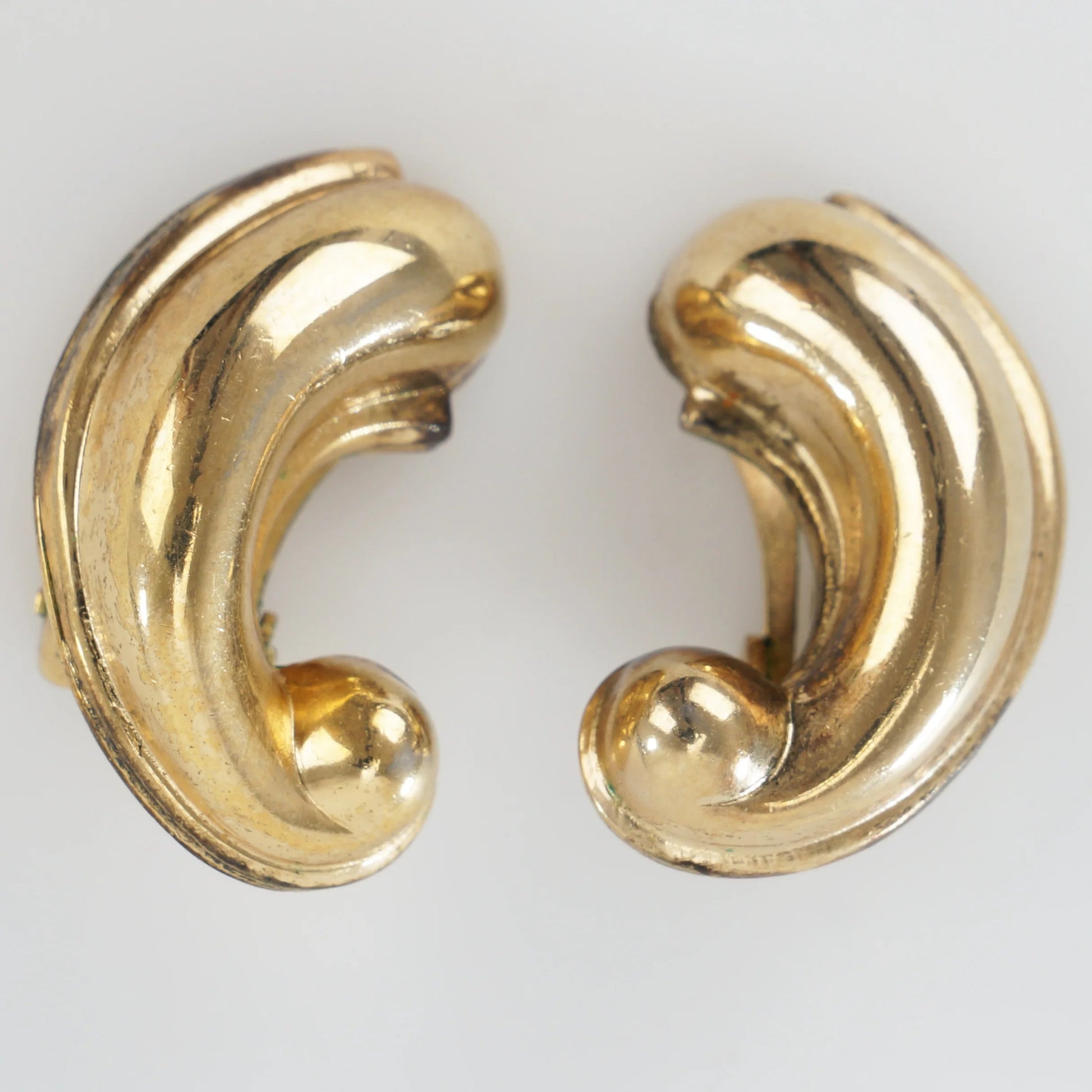 Vintage Marino Signed Gold Tone Cocktail Clip Earrings Mid - Century - Bear and Raven Antiques