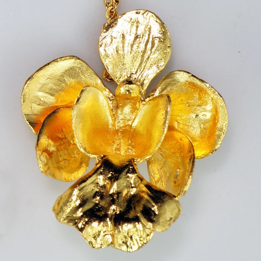 Vintage Risis Singapore 22 K Gold Dipped ‘Vanda Miss Joaquim’ Orchid Necklace or Brooch Signed - Bear and Raven Antiques