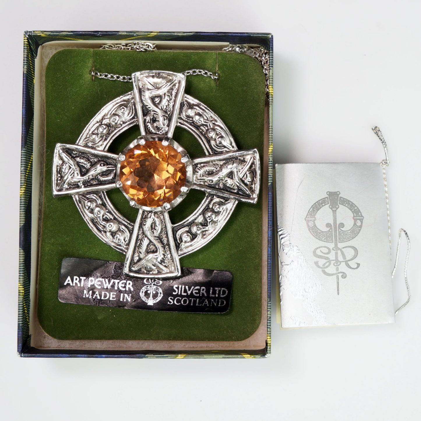 Vintage Scottish Celtic Cross Nigg Brooch Necklace NIB - Bear and Raven Antiques