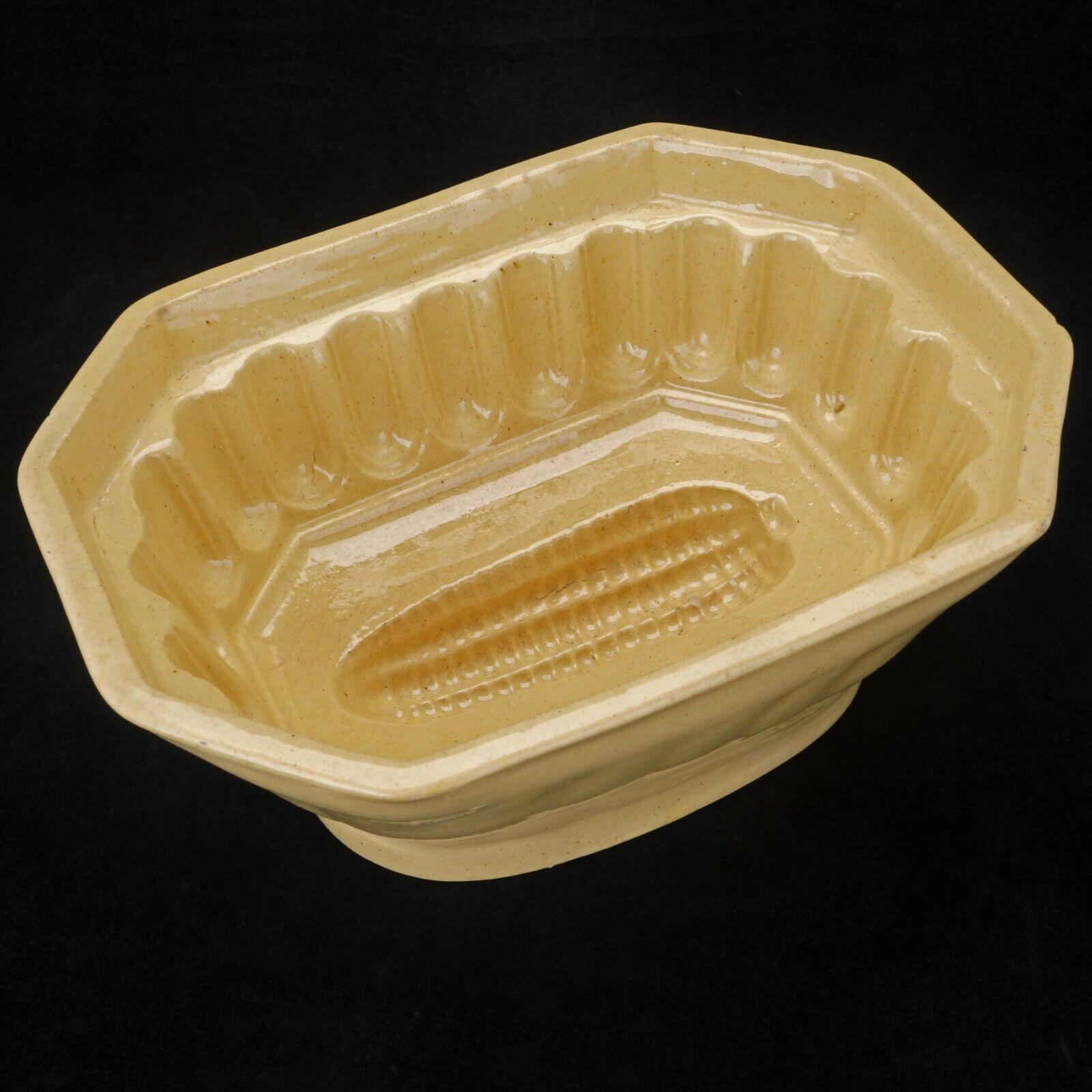 Yellow Ware Food Mold with Corn Design circa 1900 - Bear and Raven Antiques