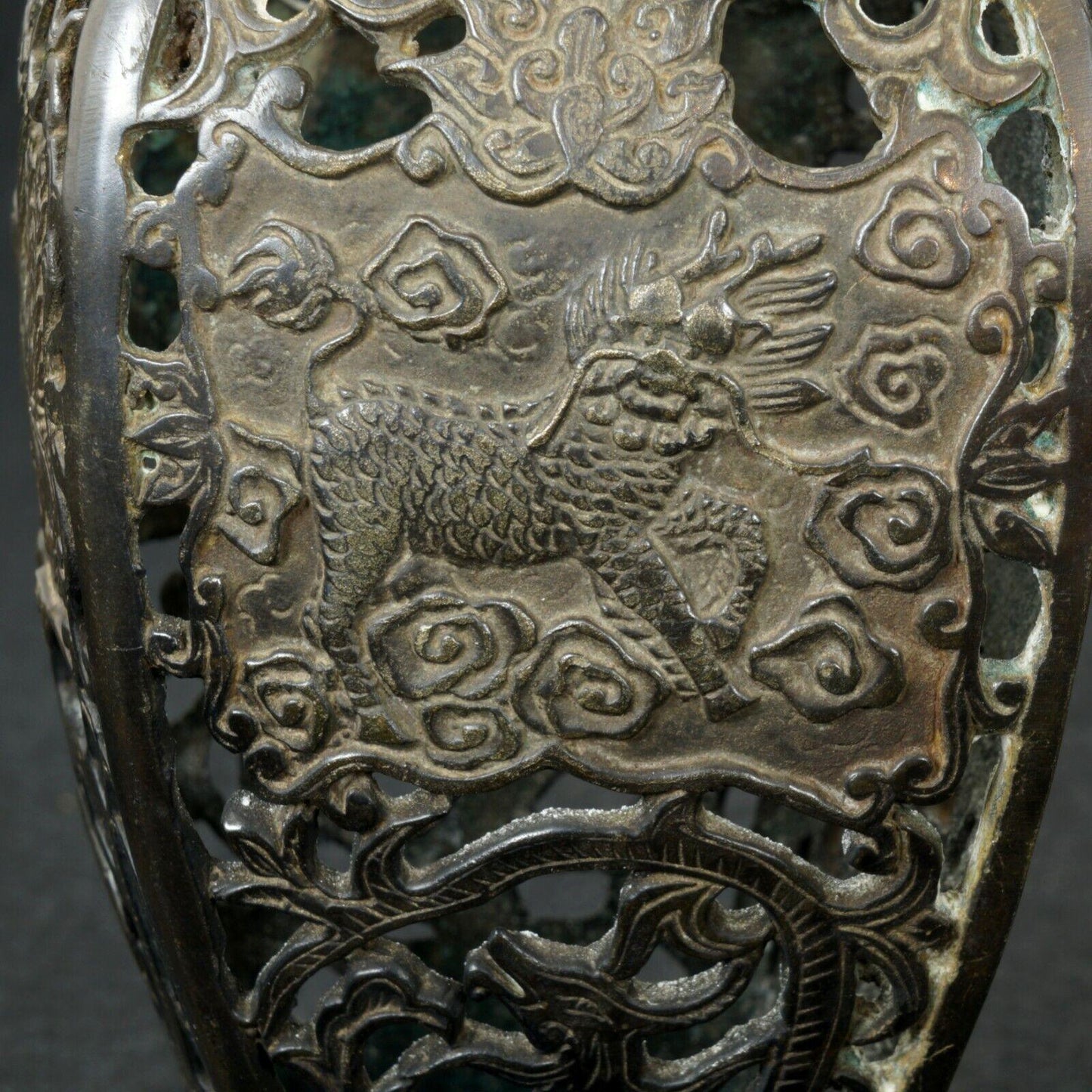 Chinese Pierced Bronze Vase with Mythical Beasts Republic Period - Bear and Raven Antiques