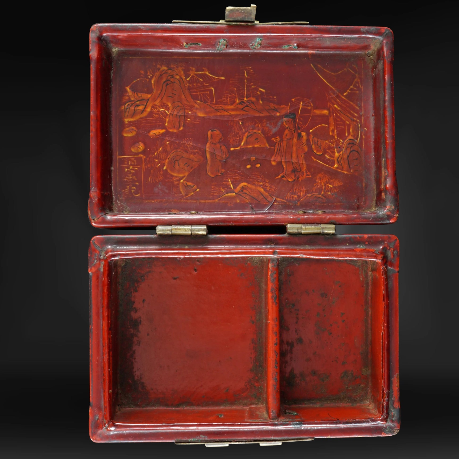 Antique Chinese Red and Gold Lacquer Box Circa 1900 - Bear and Raven Antiques