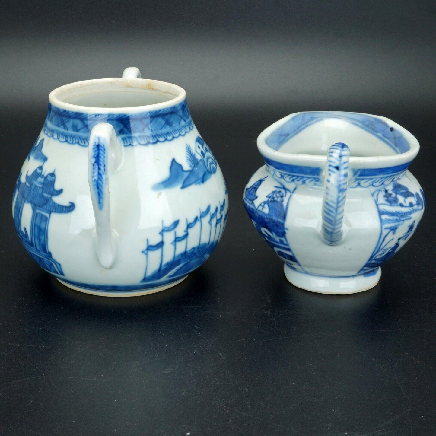 Chinese 18th/19th C Canton ware blue and white porcelain cream and sugar - Bear and Raven Antiques