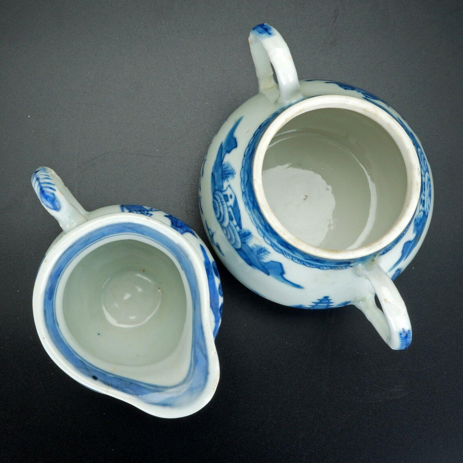 Chinese 18th/19th C Canton ware blue and white porcelain cream and sugar - Bear and Raven Antiques