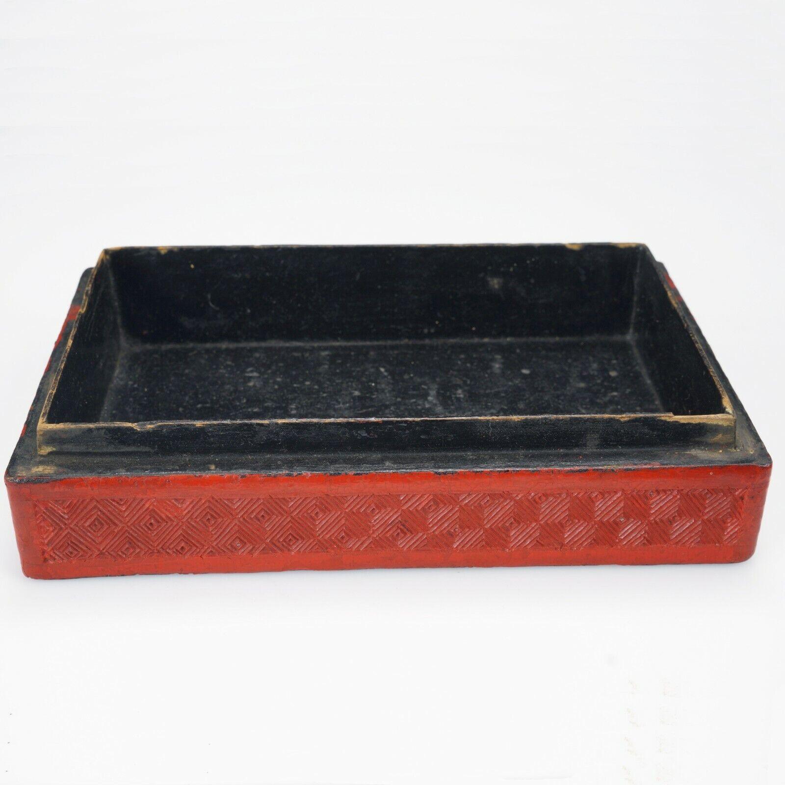 Chinese 19th C Cinnabar Lacquer Box on Wood - Bear and Raven Antiques