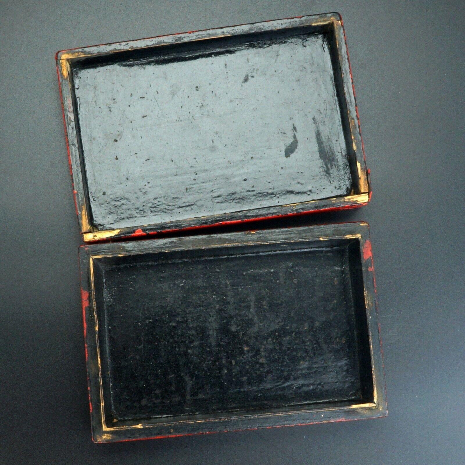 Chinese 19th C Cinnabar Lacquer Box on Wood - Bear and Raven Antiques