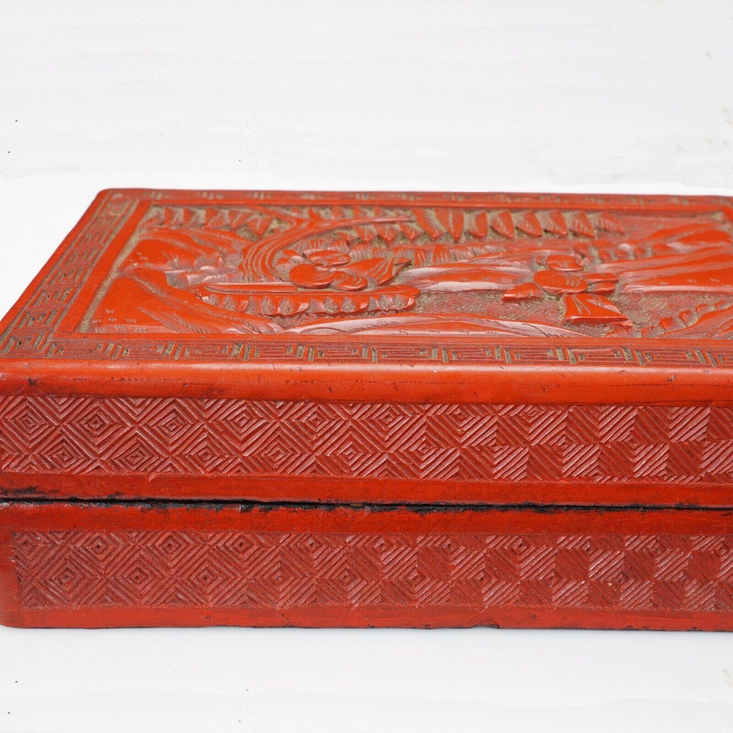 Chinese 19th C Cinnabar Lacquer Box on Wood - Bear and Raven Antiques