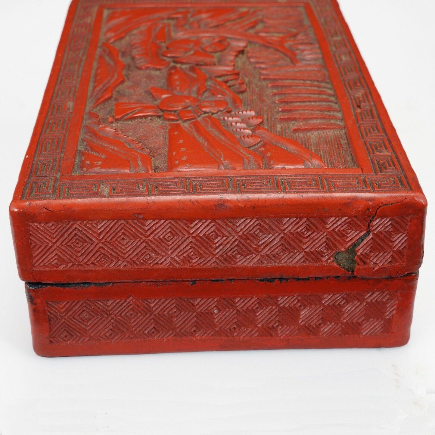 Chinese 19th C Cinnabar Lacquer Box on Wood - Bear and Raven Antiques