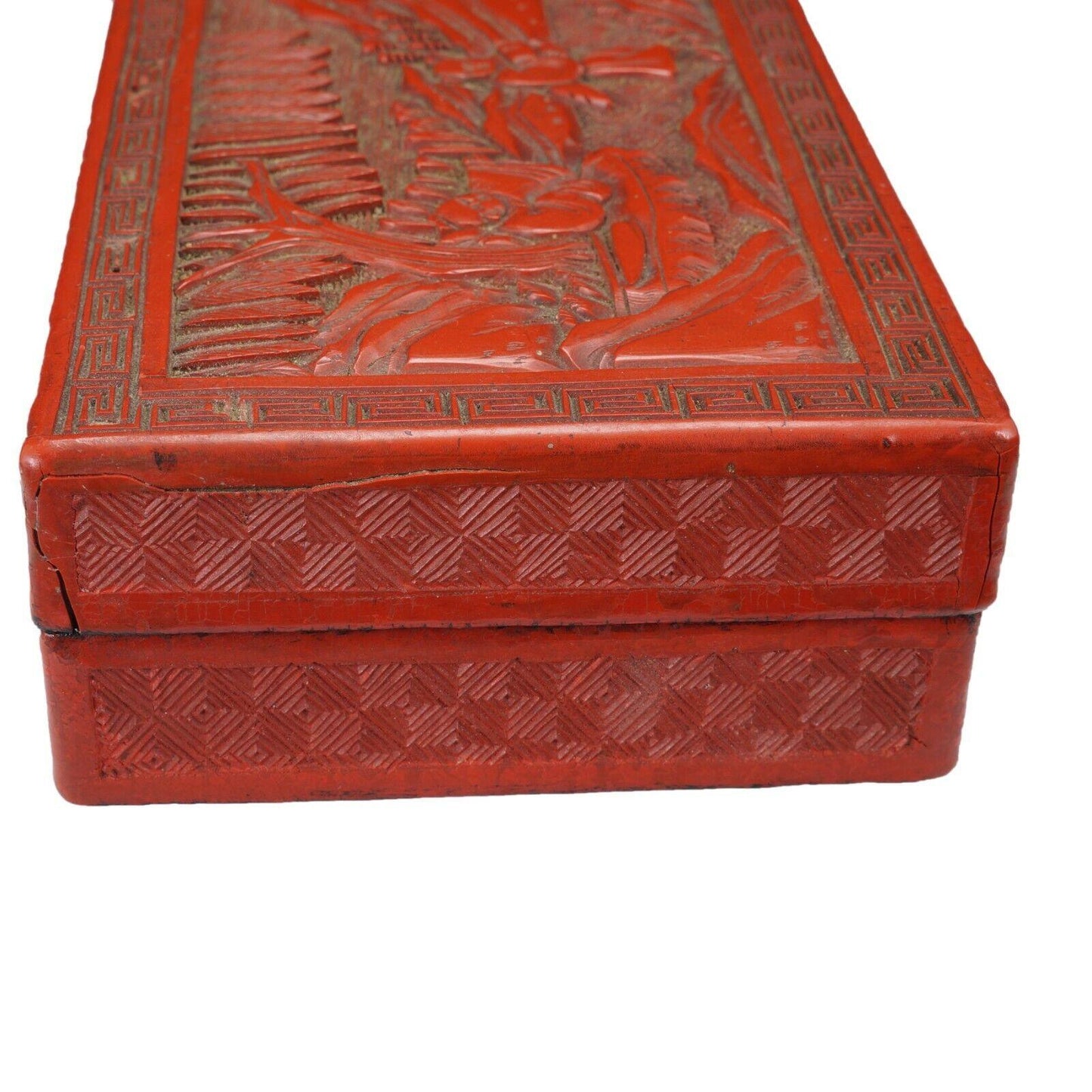 Chinese 19th C Cinnabar Lacquer Box on Wood - Bear and Raven Antiques