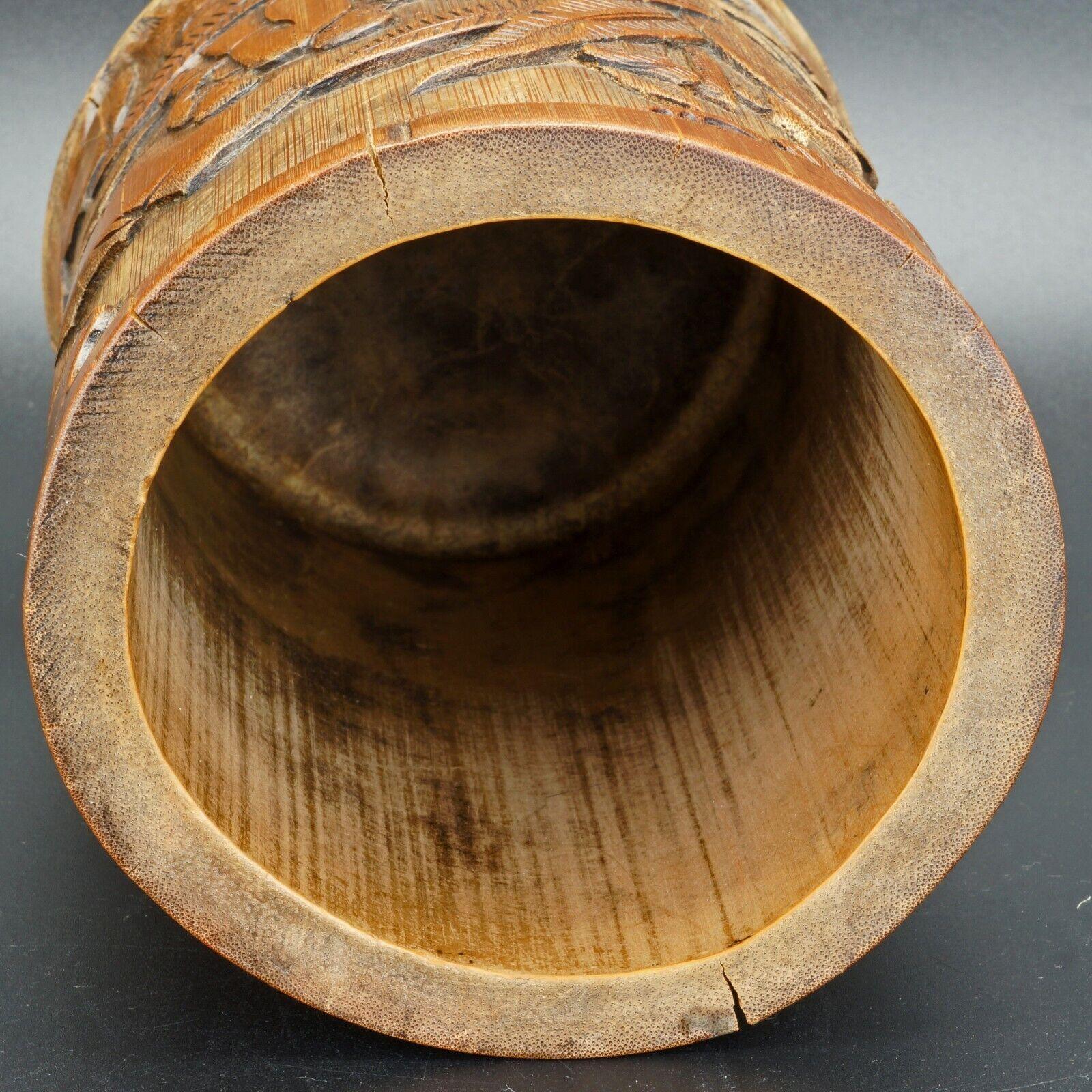 Chinese carved bamboo brush pot bitong scholars bananas late 19th/early 20th C - Bear and Raven Antiques