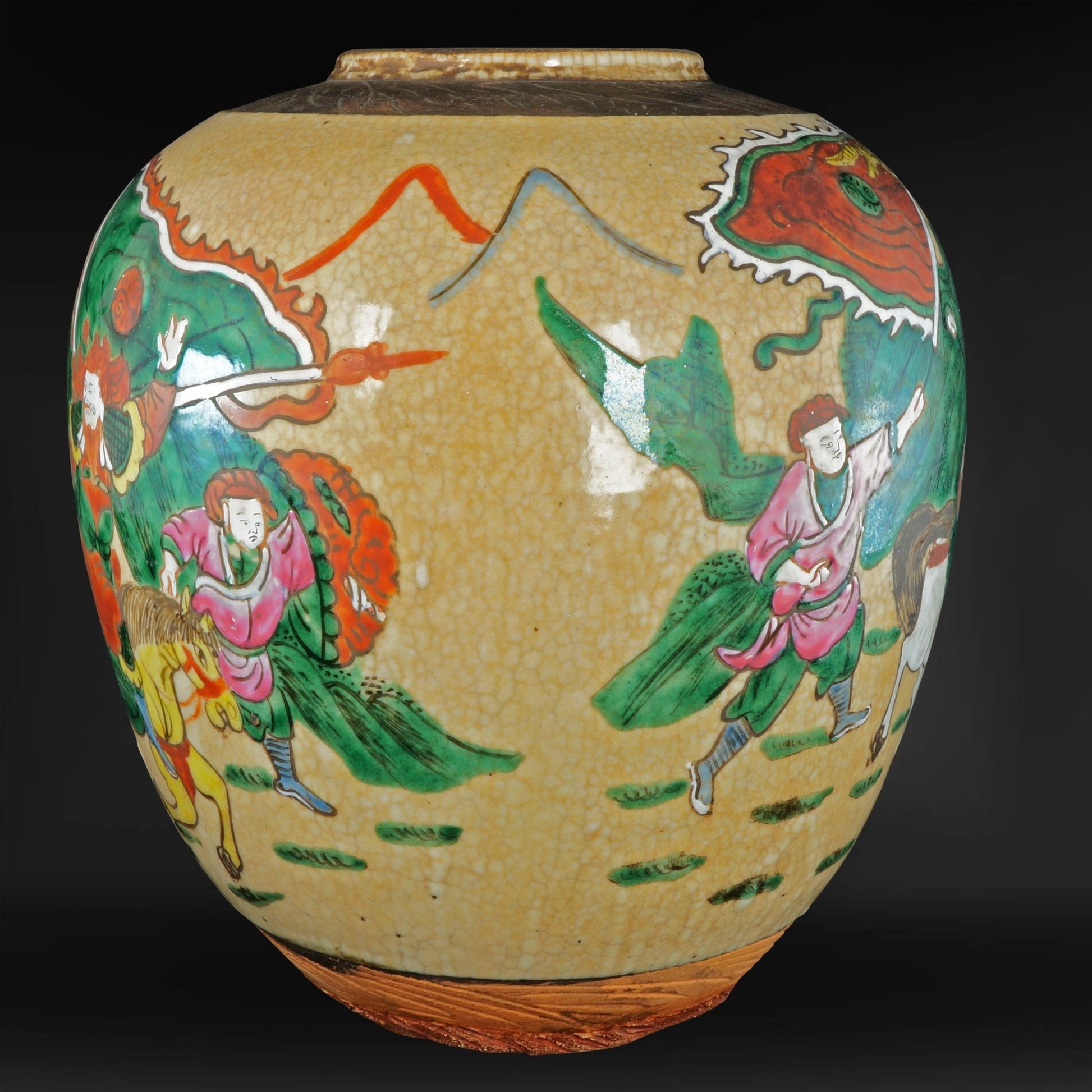 Chinese Ginger Jar Oatmeal Crackle with Polychrome Enamels Republic Era - Bear and Raven Antiques