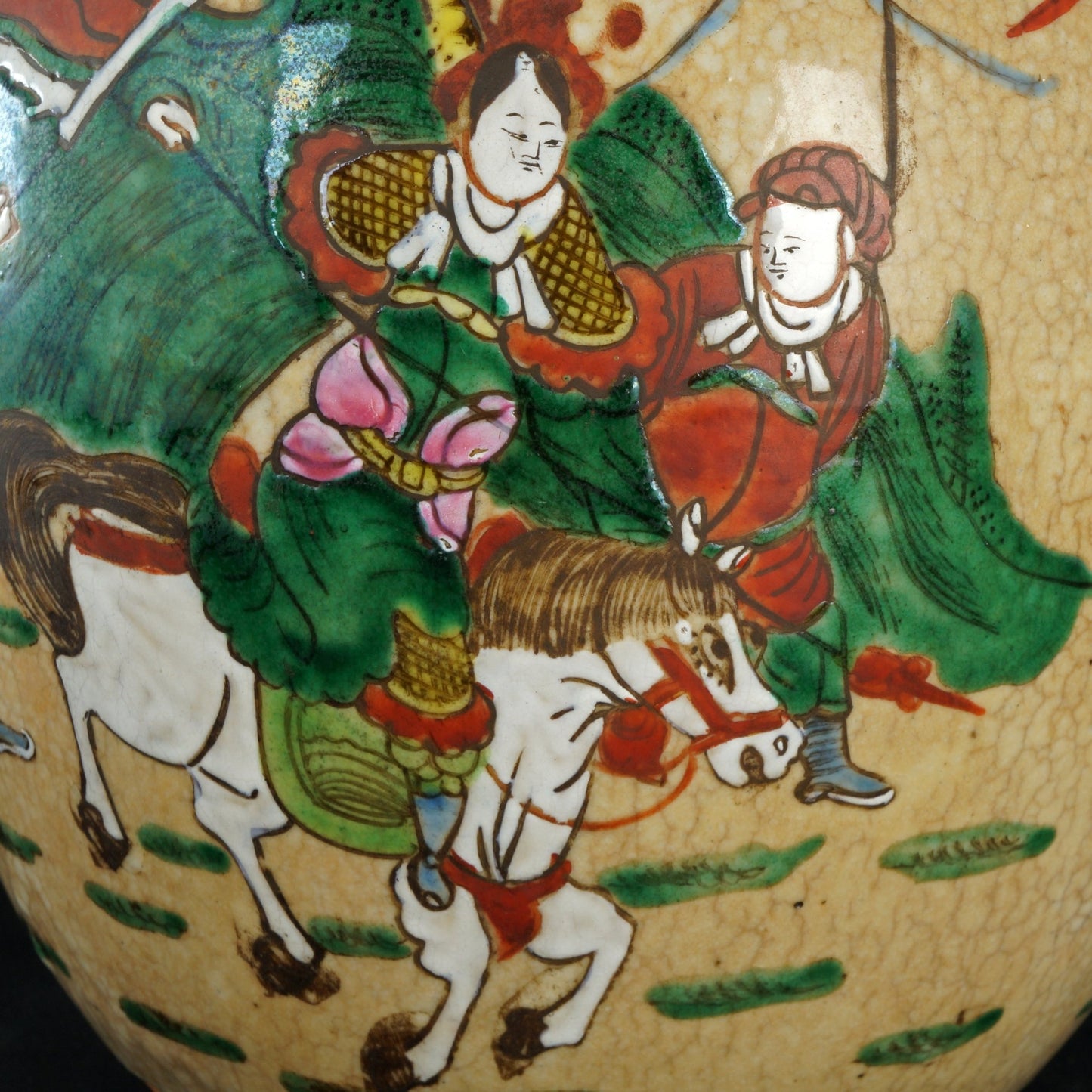 Chinese Ginger Jar Oatmeal Crackle with Polychrome Enamels Republic Era - Bear and Raven Antiques