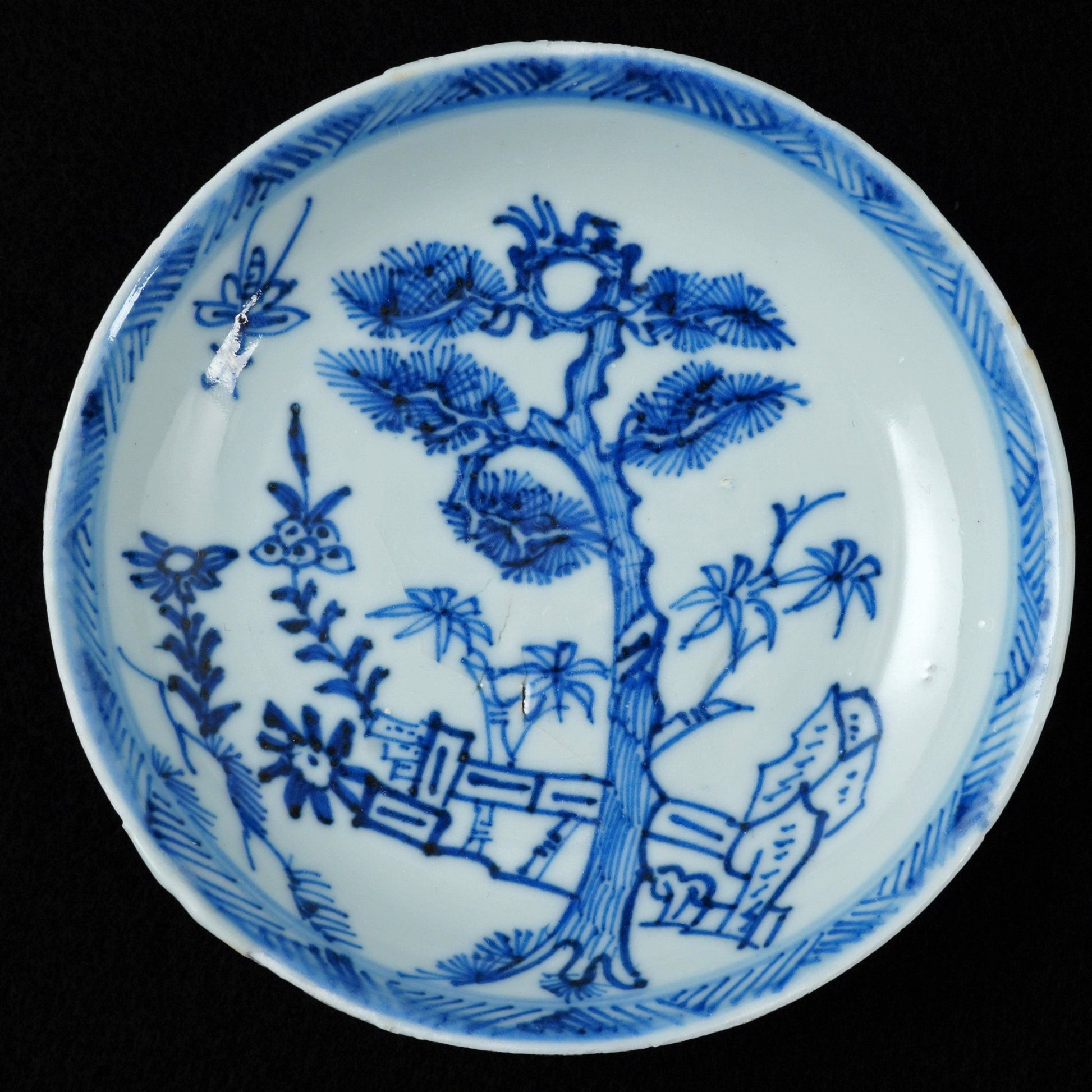 Chinese Kangxi Blue and White Saucer with Pine and Bamboo Circa 1700 - Bear and Raven Antiques