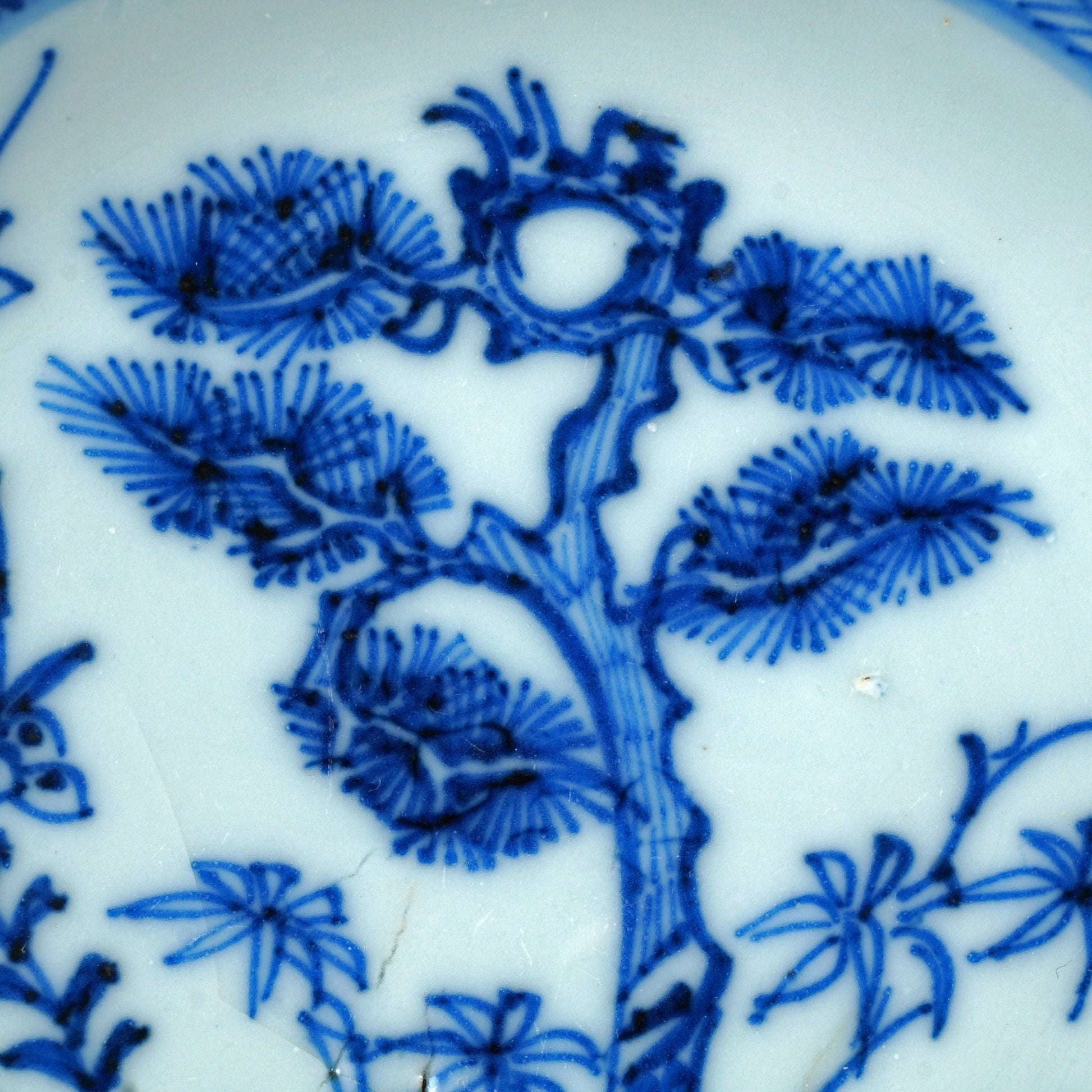 Chinese Kangxi Blue and White Saucer with Pine and Bamboo Circa 1700 - Bear and Raven Antiques