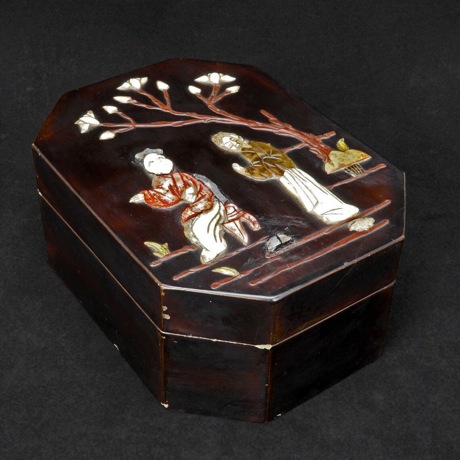 Chinese Lacquer Box with Inlays late 19th Century - Bear and Raven Antiques