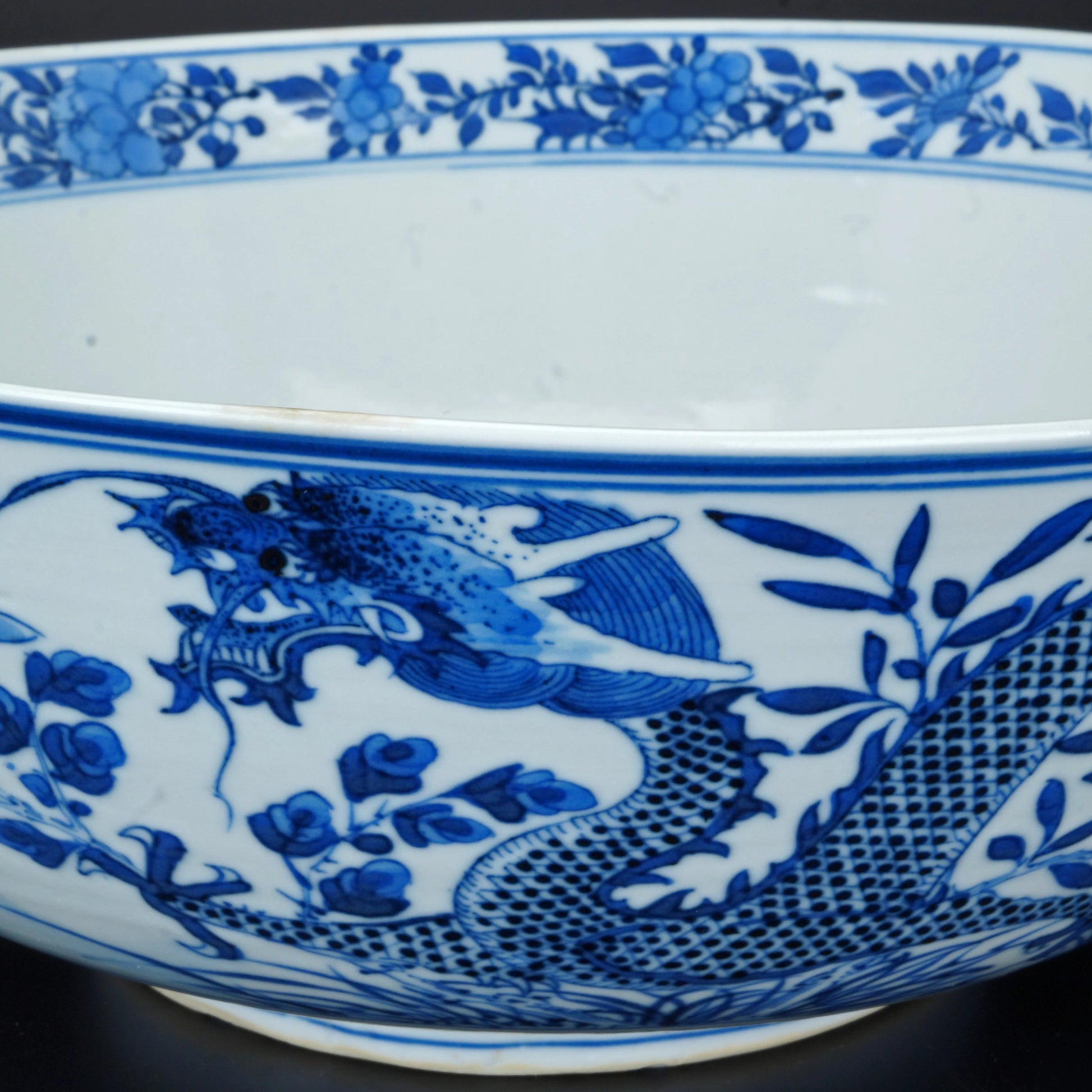 Chinese Large Blue and White Bowl Kangxi Reign Mark 19th Century - Bear and Raven Antiques