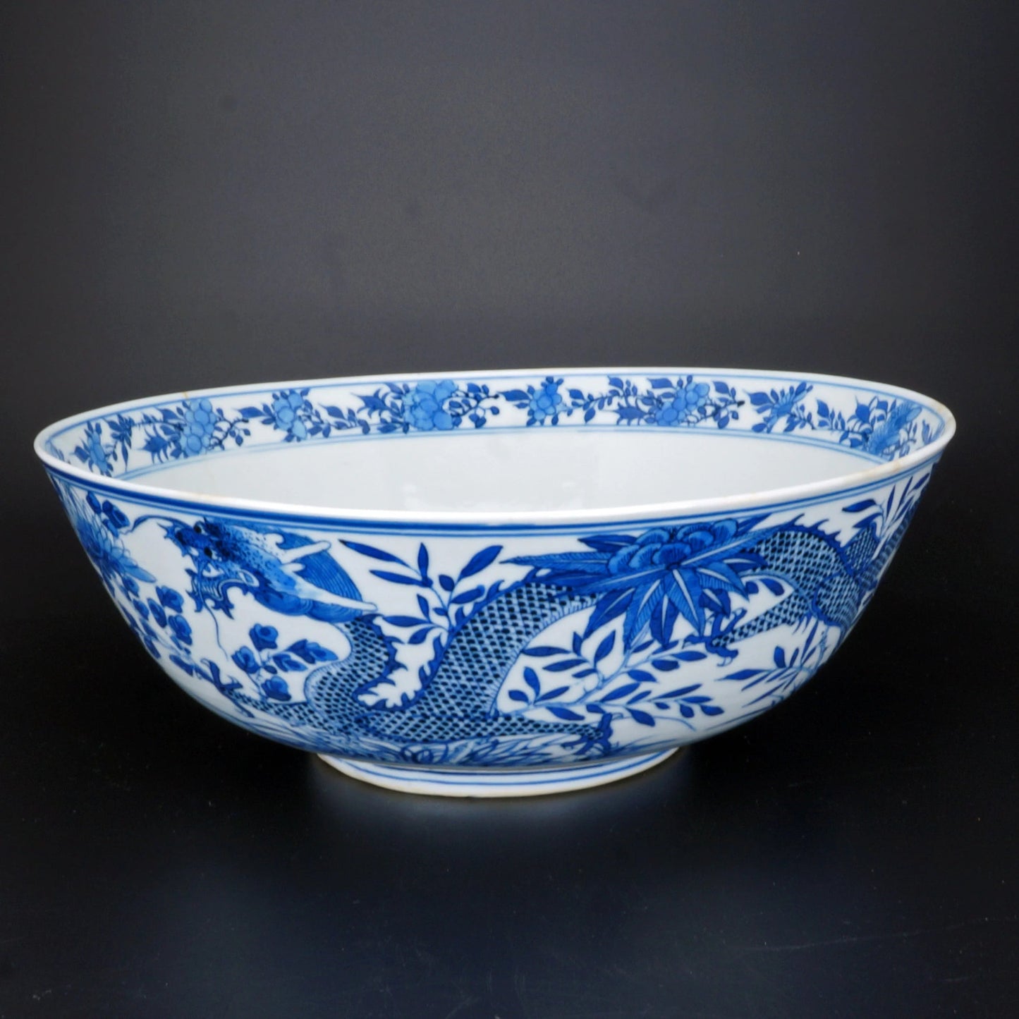 Chinese Large Blue and White Bowl Kangxi Reign Mark 19th Century - Bear and Raven Antiques