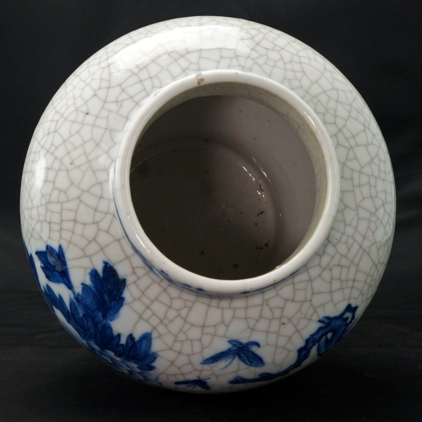 Chinese Lidded Jar Blue and White with Crackle Kangxi Mark 19th Century - Bear and Raven Antiques