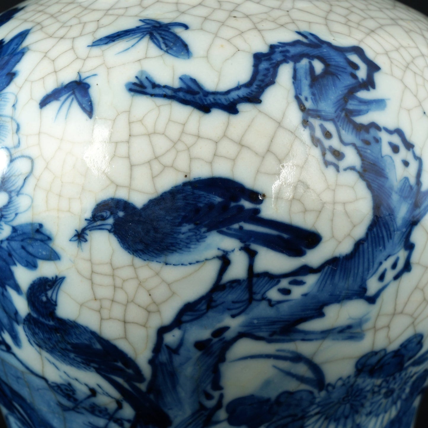 Chinese Lidded Jar Blue and White with Crackle Kangxi Mark 19th Century - Bear and Raven Antiques