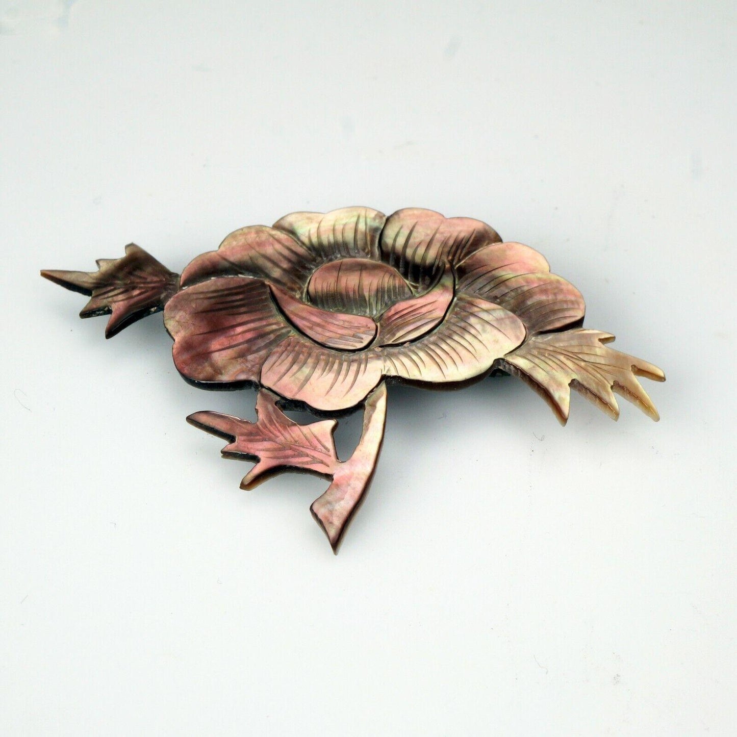 Chinese Mother of Pearl Peony Pin early 20th Century - Bear and Raven Antiques