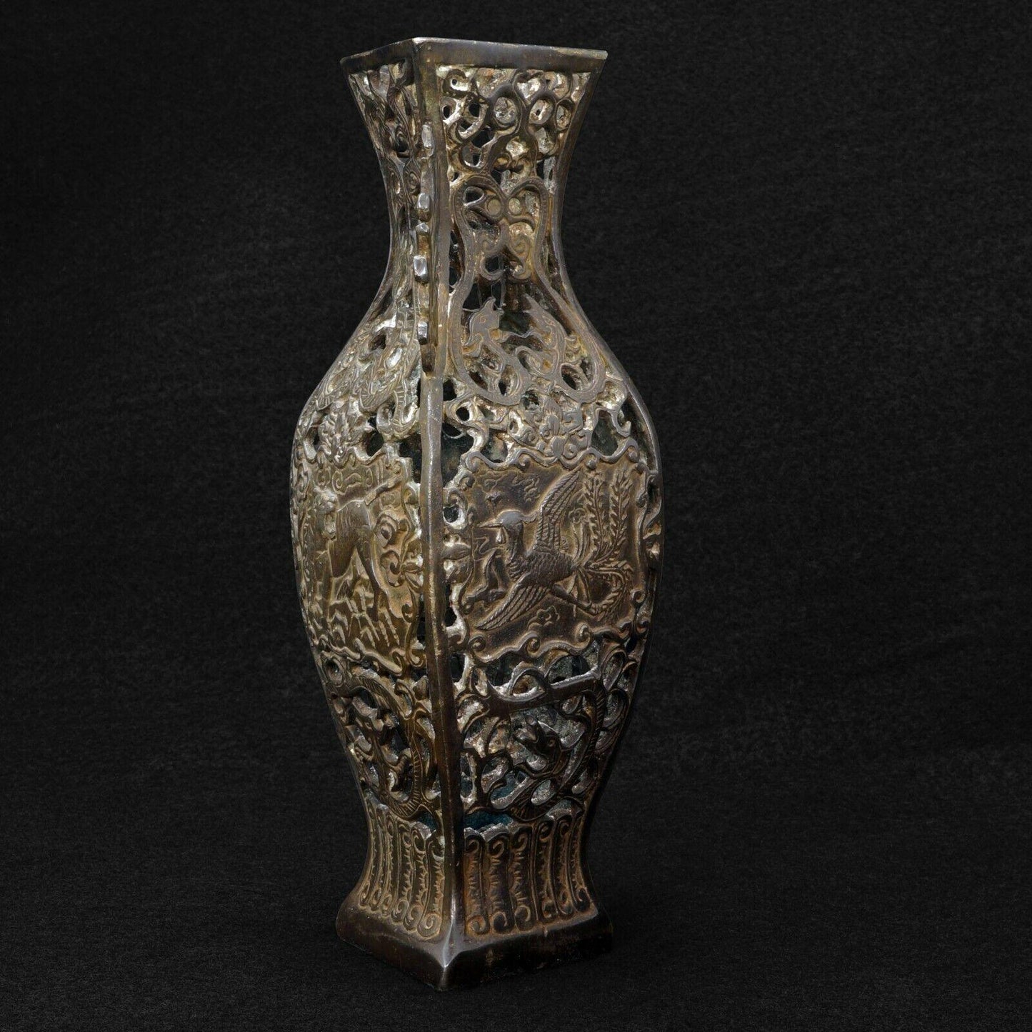 Chinese Pierced Bronze Vase with Mythical Beasts Republic Period - Bear and Raven Antiques