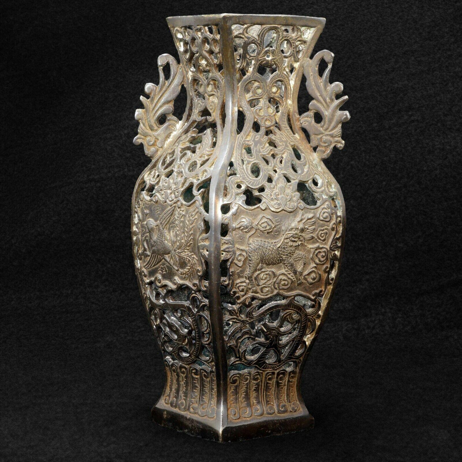 Chinese Pierced Bronze Vase with Mythical Beasts Republic Period - Bear and Raven Antiques