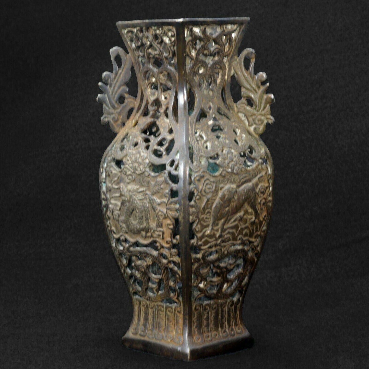 Chinese Pierced Bronze Vase with Mythical Beasts Republic Period - Bear and Raven Antiques