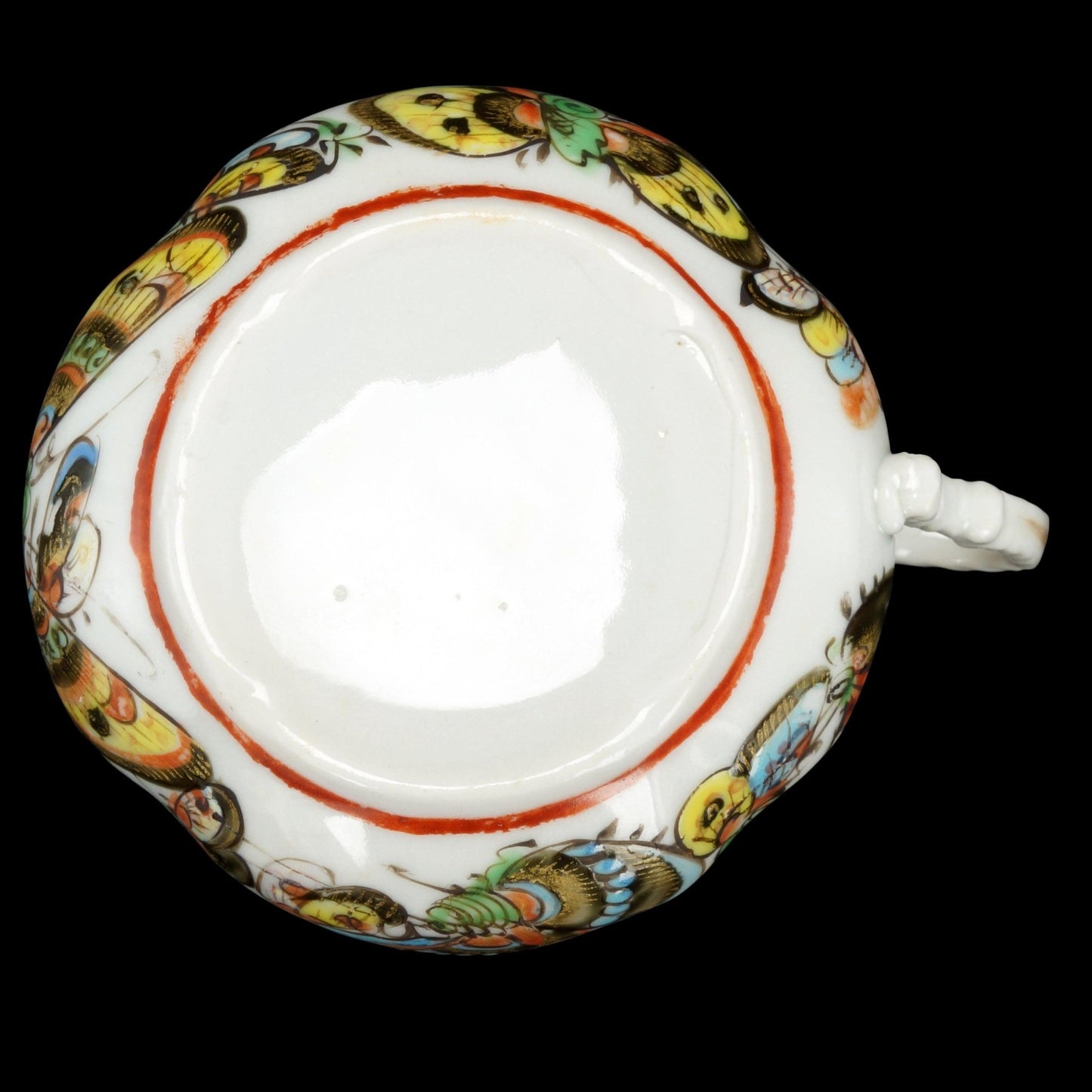 Chinese Polychrome Thousand Butterfly Teacup and Divided Saucer c 1900 - Bear and Raven Antiques
