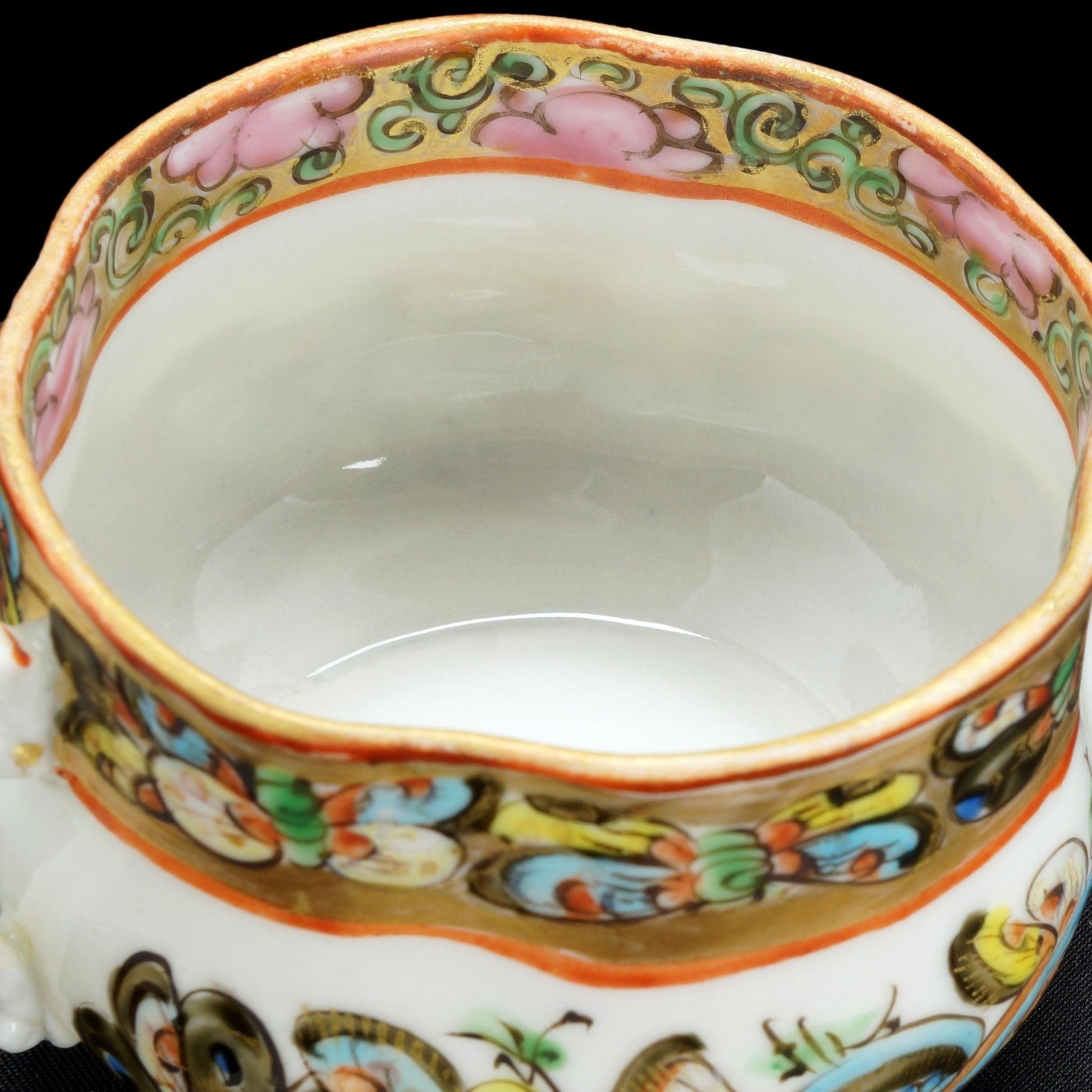 Chinese Polychrome Thousand Butterfly Teacup and Divided Saucer c 1900 - Bear and Raven Antiques
