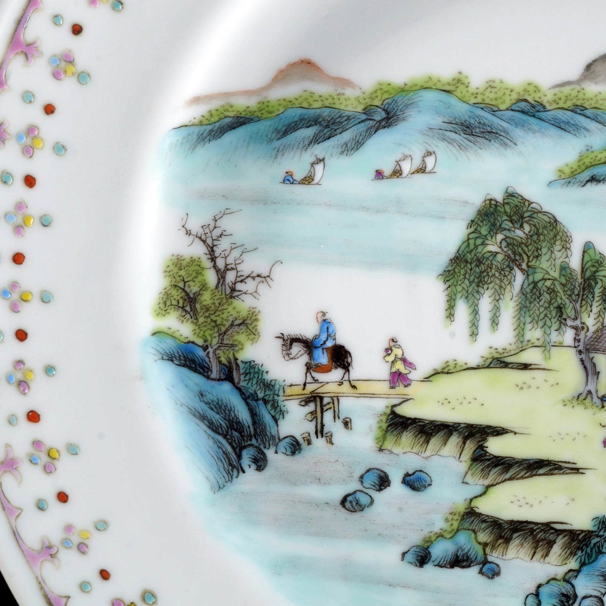 Chinese Porcelain Polychrome Cabinet Plate with Landscape Qing/Republic Period - Bear and Raven Antiques