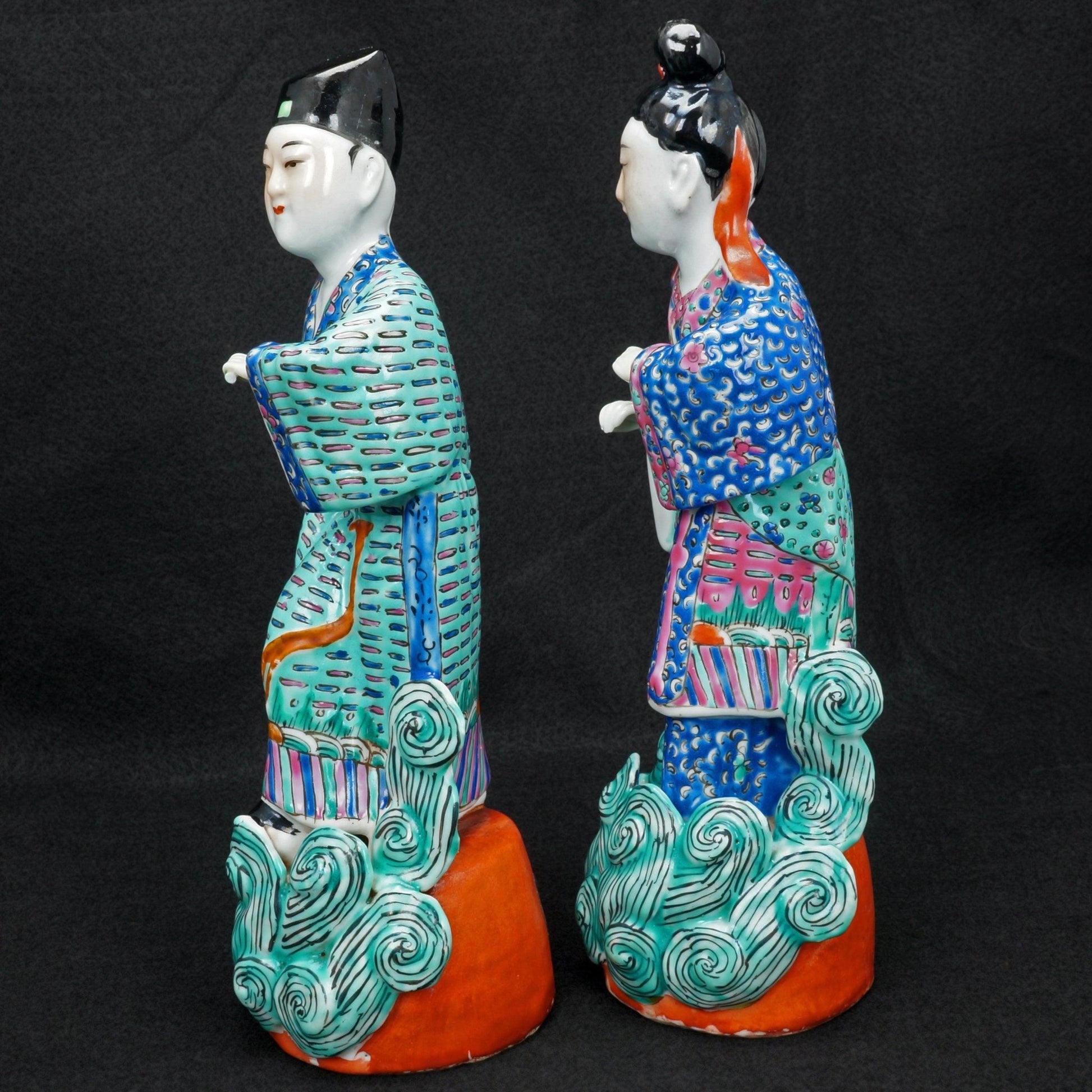 Chinese Porcelain Polychrome Nobleman and Wife Matched Pair Republic Period - Bear and Raven Antiques