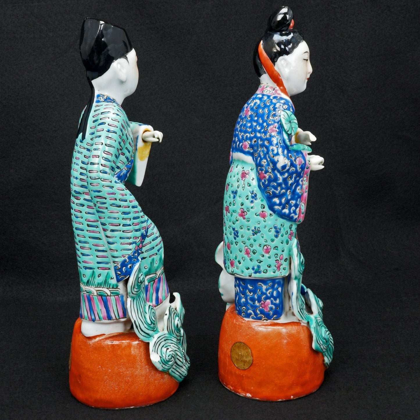 Chinese Porcelain Polychrome Nobleman and Wife Matched Pair Republic Period - Bear and Raven Antiques