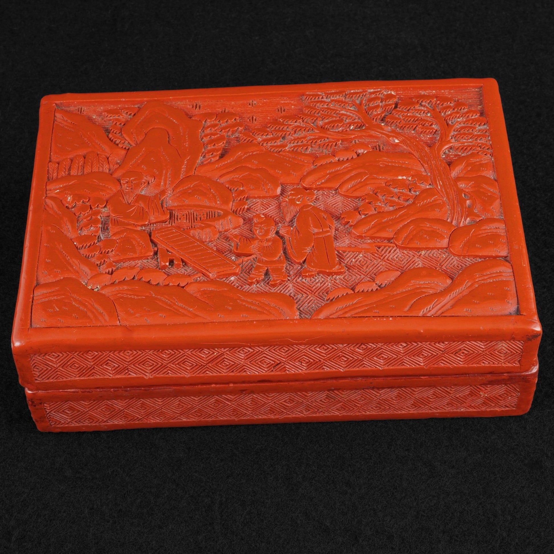 Chinese Qing Lacquer Carved Box Scholars in the Garden - Bear and Raven Antiques