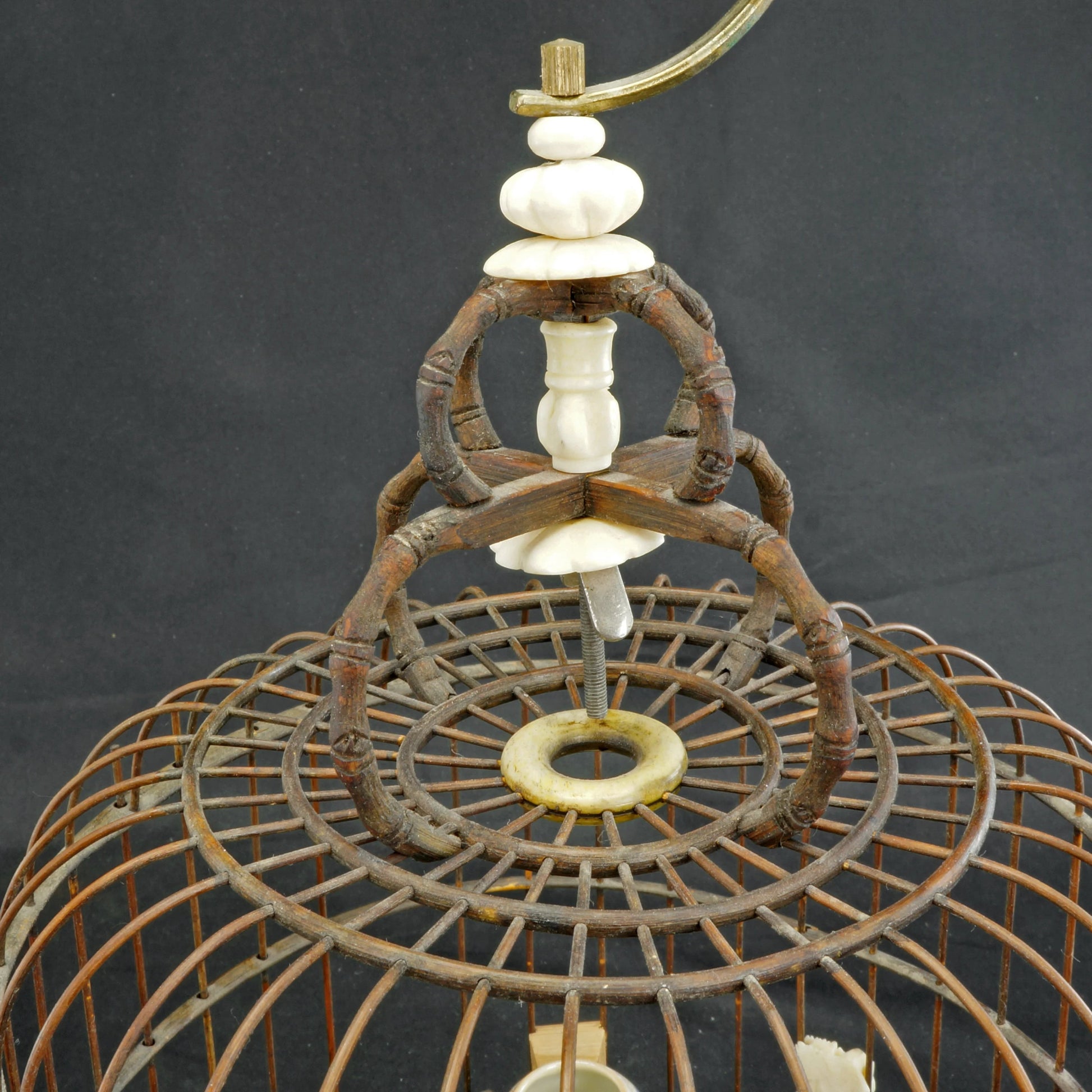 Chinese Qing/Republic Bamboo Birdcage with Porcelain Feeders - Bear and Raven Antiques