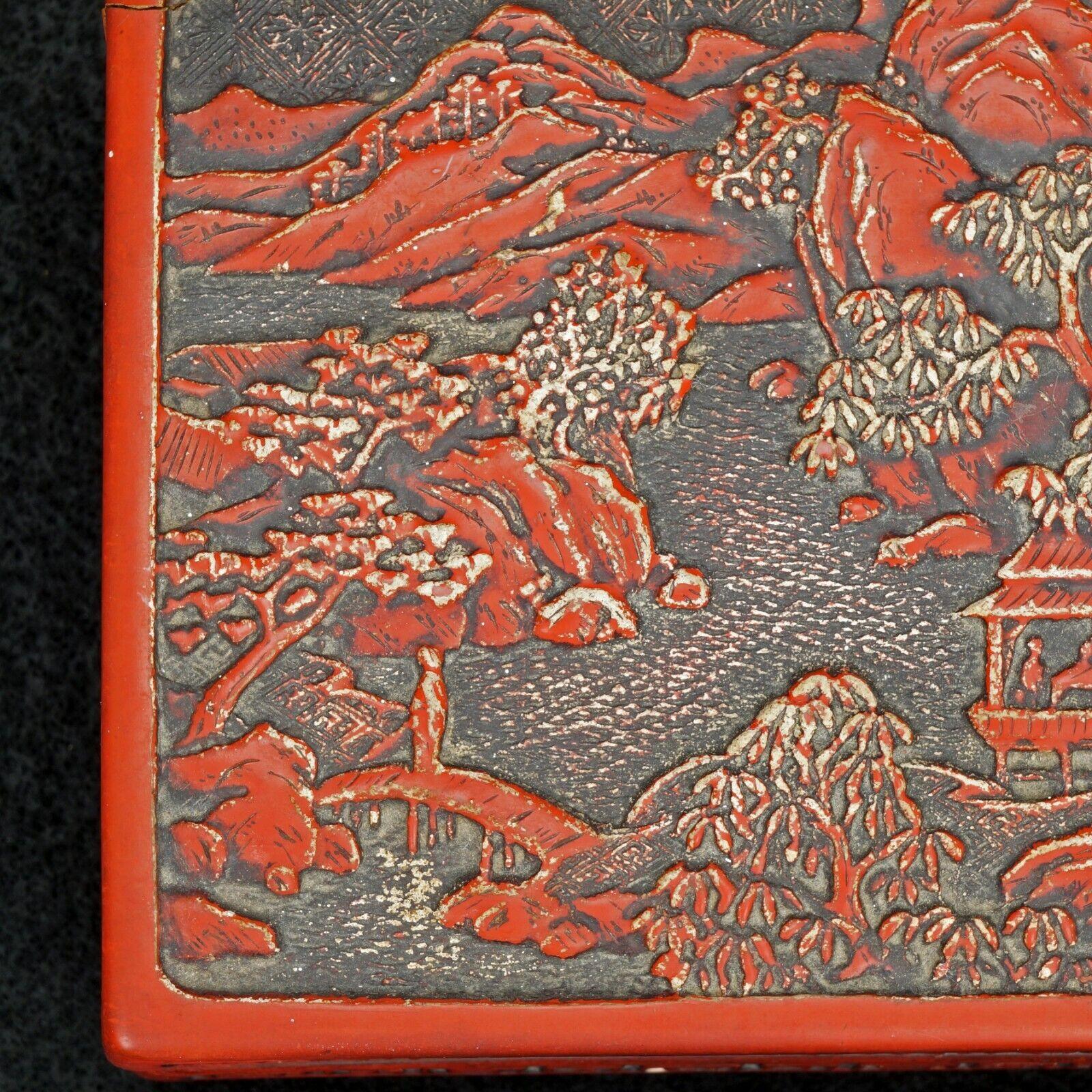 Chinese Republic Cinnabar Lacquer Box with Landscape - Bear and Raven Antiques