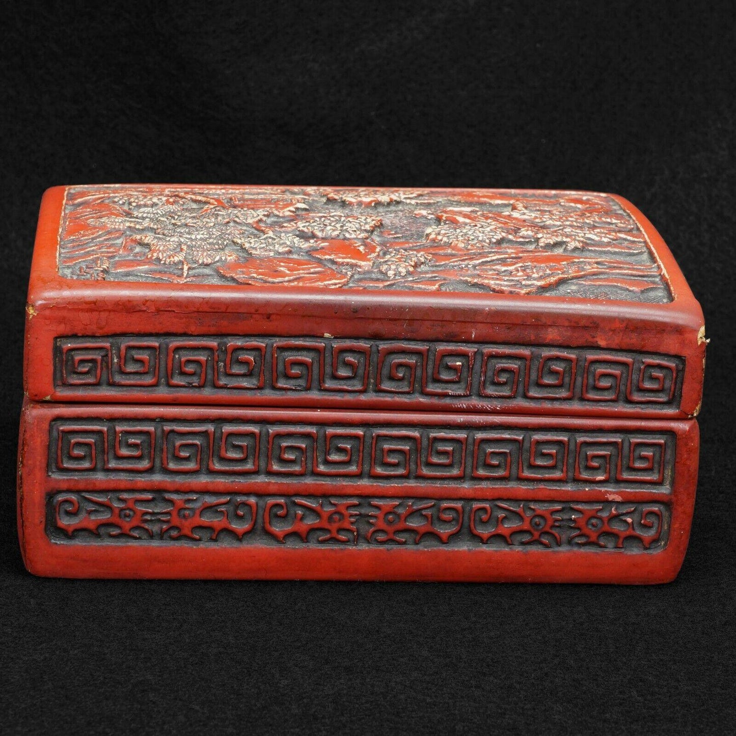 Chinese Republic Cinnabar Lacquer Box with Landscape - Bear and Raven Antiques