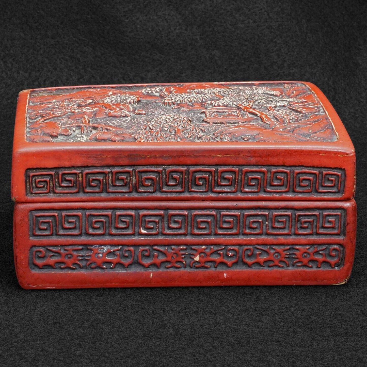 Chinese Republic Cinnabar Lacquer Box with Landscape - Bear and Raven Antiques