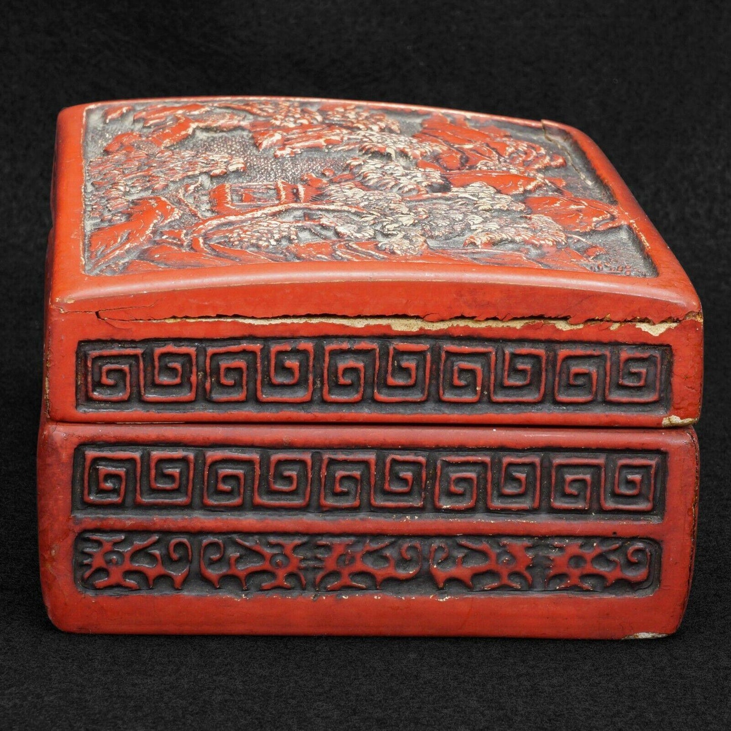 Chinese Republic Cinnabar Lacquer Box with Landscape - Bear and Raven Antiques