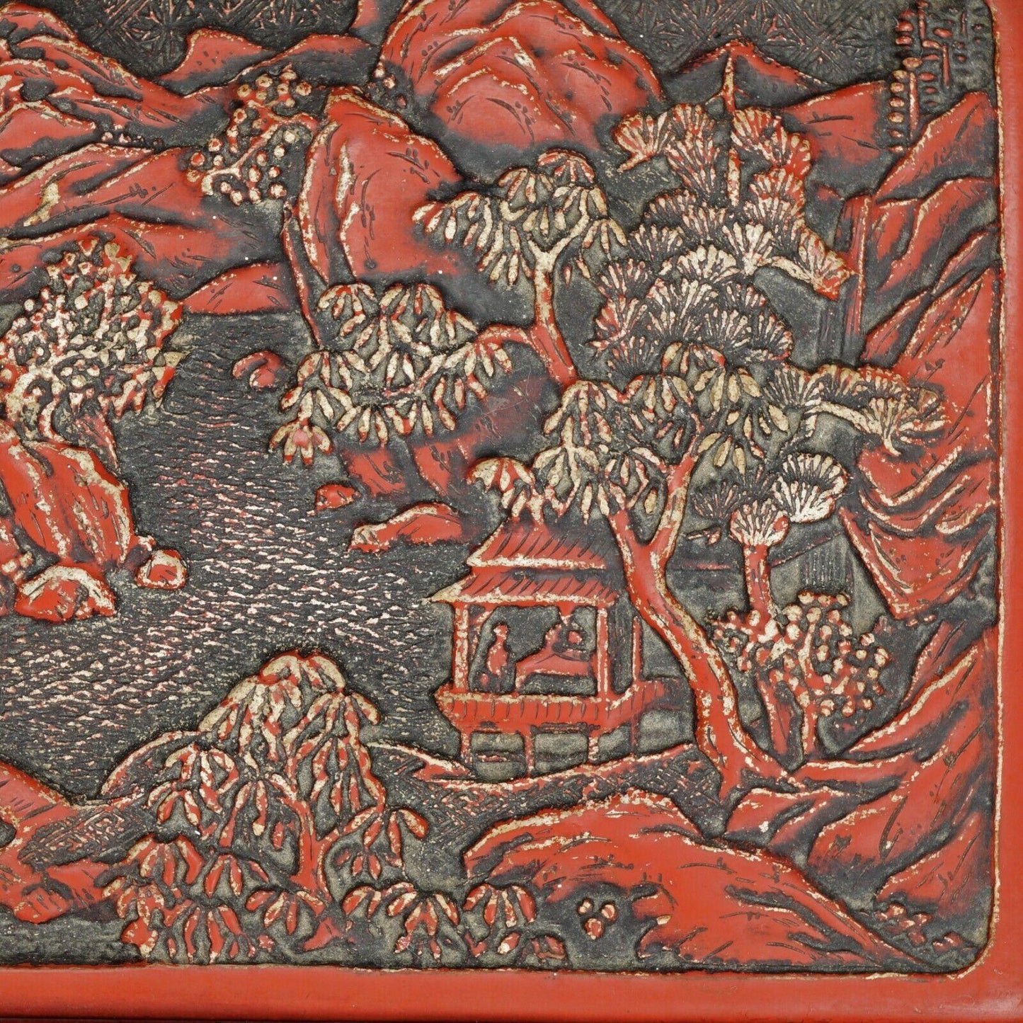 Chinese Republic Cinnabar Lacquer Box with Landscape - Bear and Raven Antiques