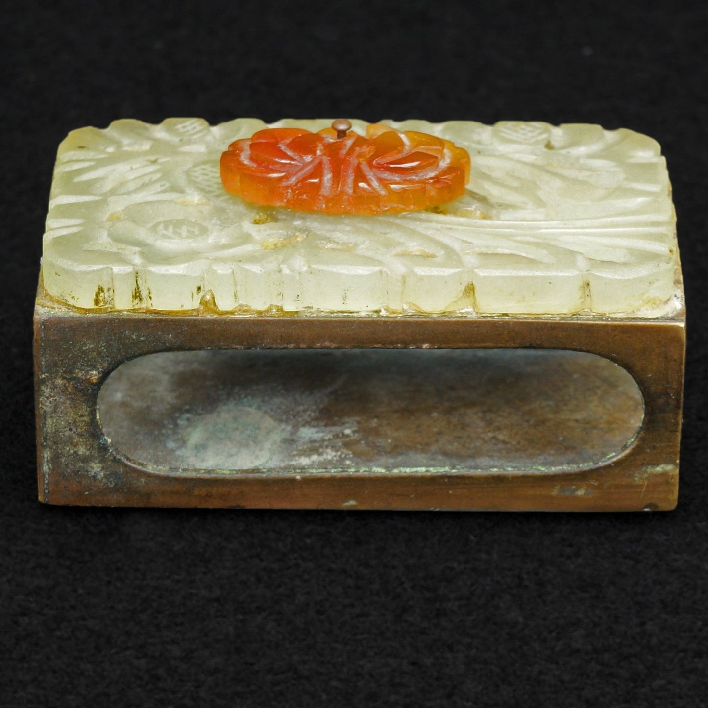 Chinese Republic Period Carved Carnelian and Hardstone Matchbox Holder - Bear and Raven Antiques