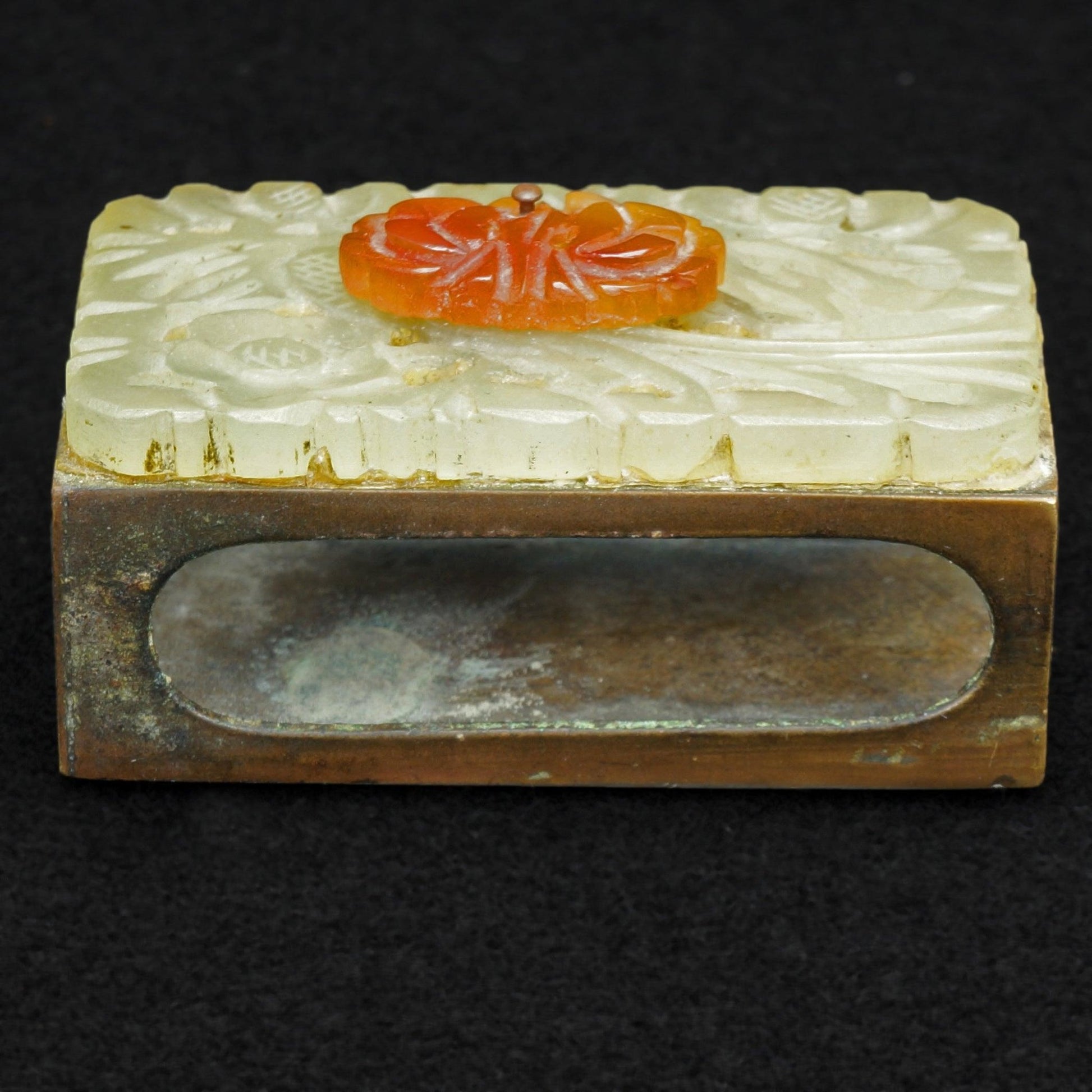 Chinese Republic Period Carved Carnelian and Hardstone Matchbox Holder - Bear and Raven Antiques