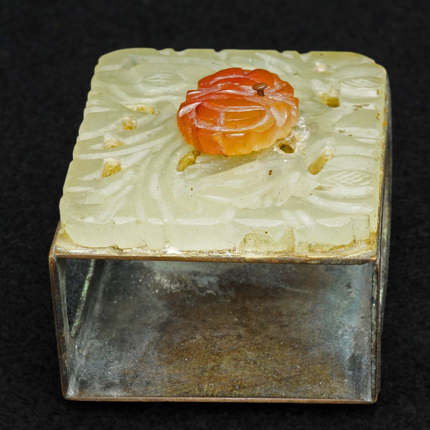 Chinese Republic Period Carved Carnelian and Hardstone Matchbox Holder - Bear and Raven Antiques