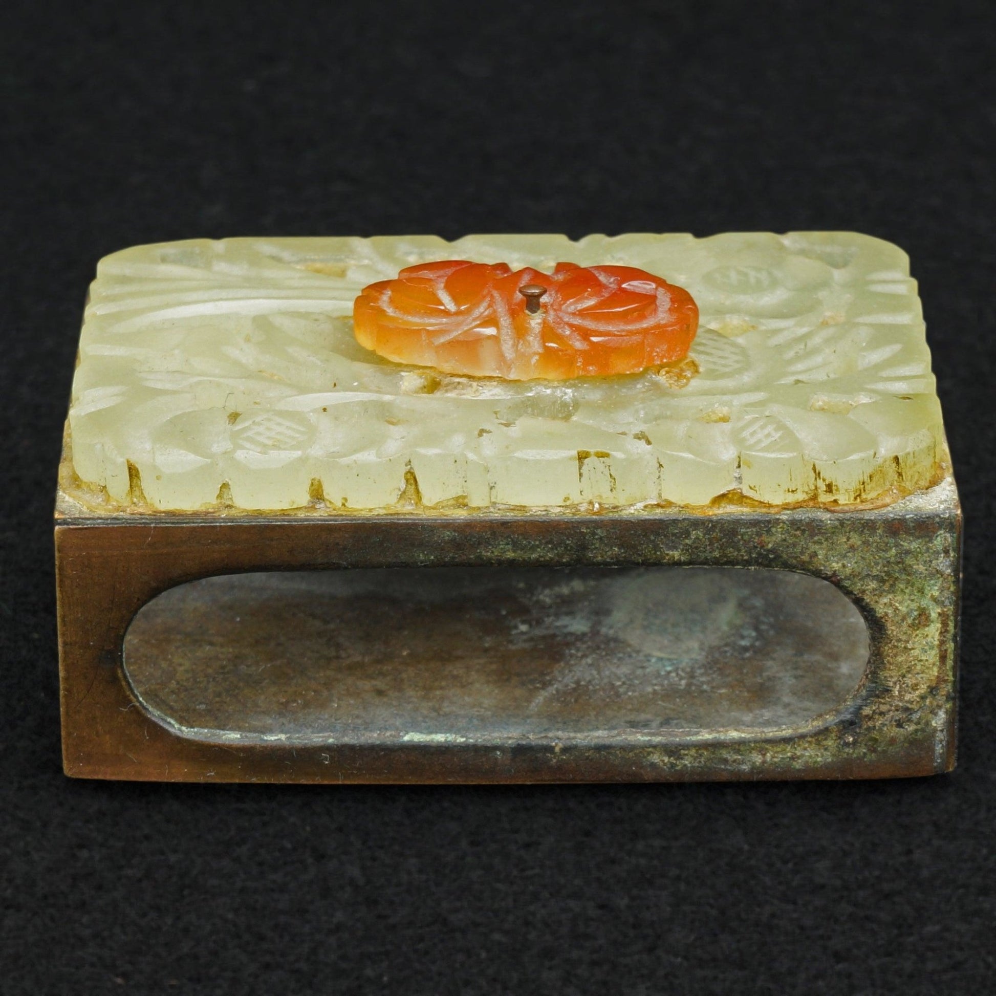 Chinese Republic Period Carved Carnelian and Hardstone Matchbox Holder - Bear and Raven Antiques