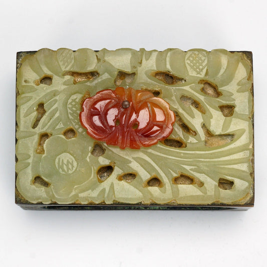 Chinese Republic Period Carved Carnelian and Hardstone Matchbox Holder - Bear and Raven Antiques