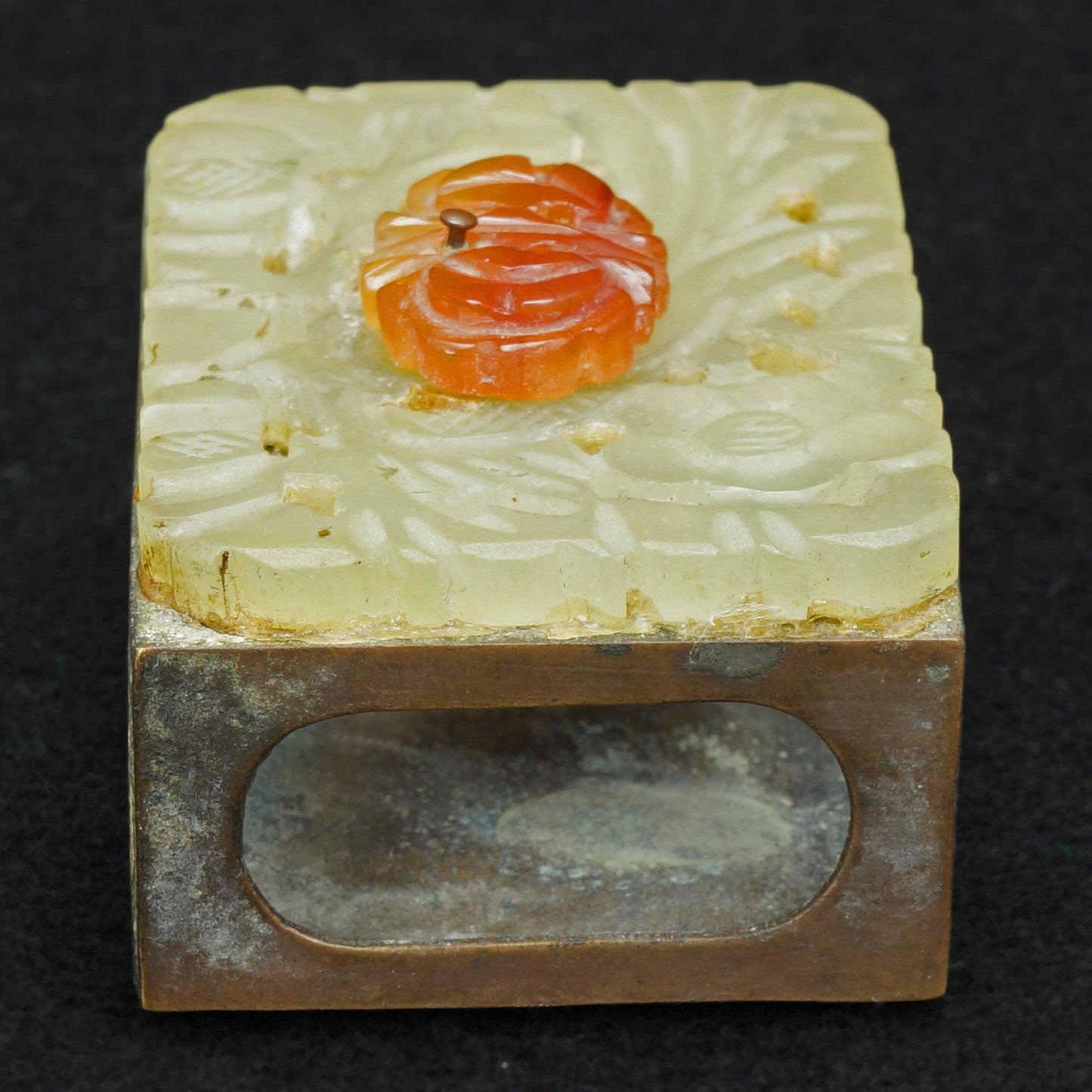 Chinese Republic Period Carved Carnelian and Hardstone Matchbox Holder - Bear and Raven Antiques